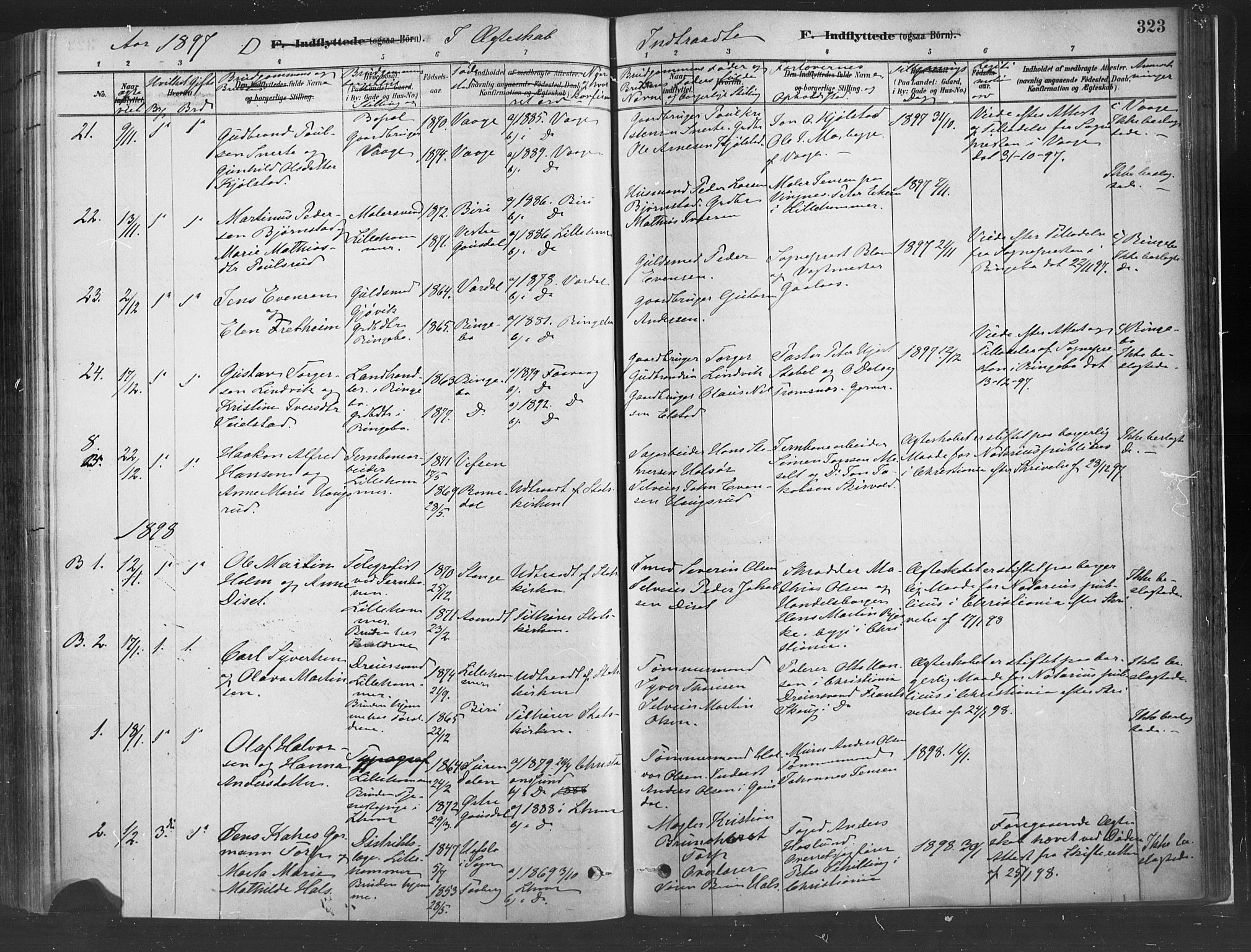 Fåberg prestekontor, SAH/PREST-086/H/Ha/Haa/L0010: Parish register (official) no. 10, 1879-1900, p. 323