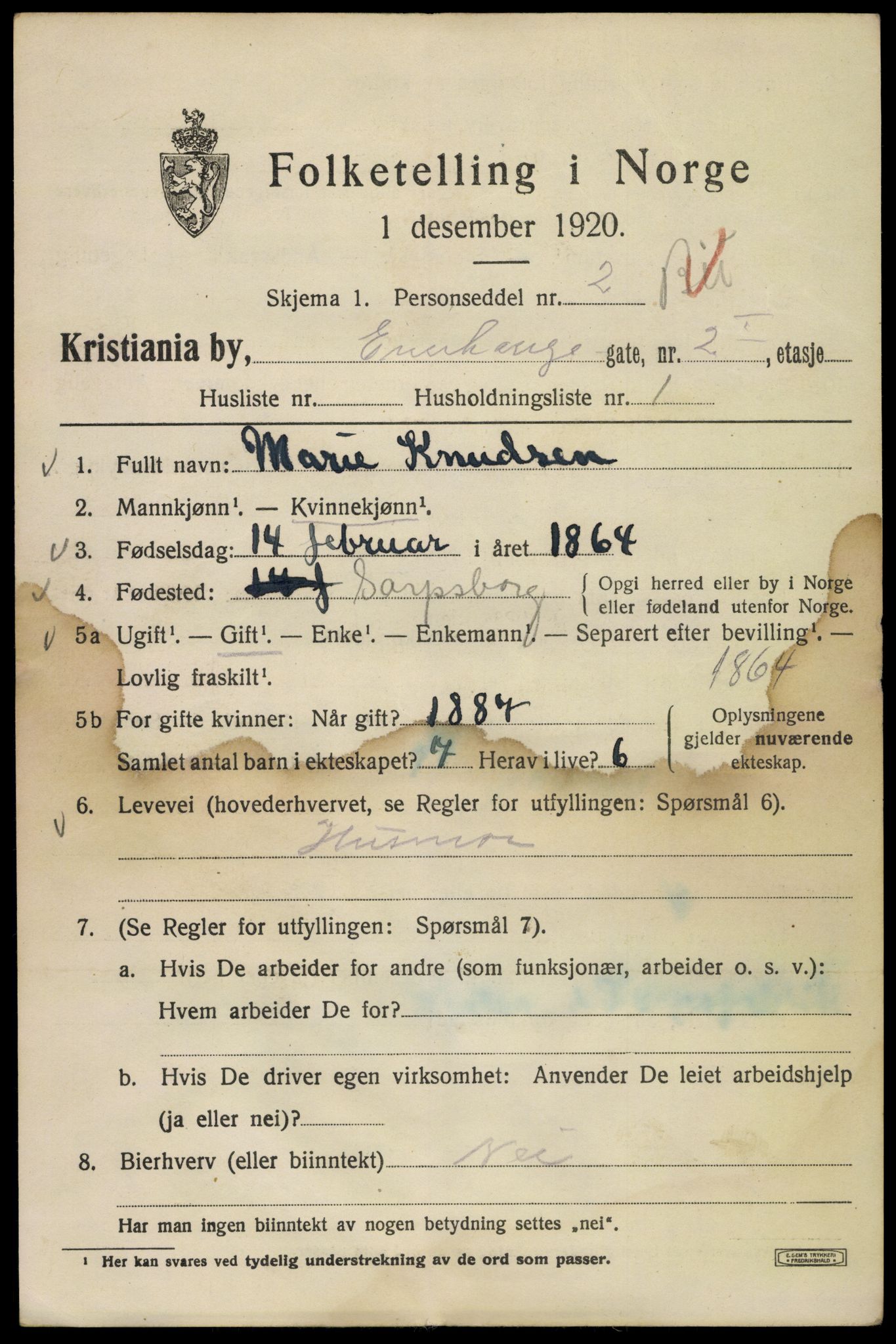 SAO, 1920 census for Kristiania, 1920, p. 217469