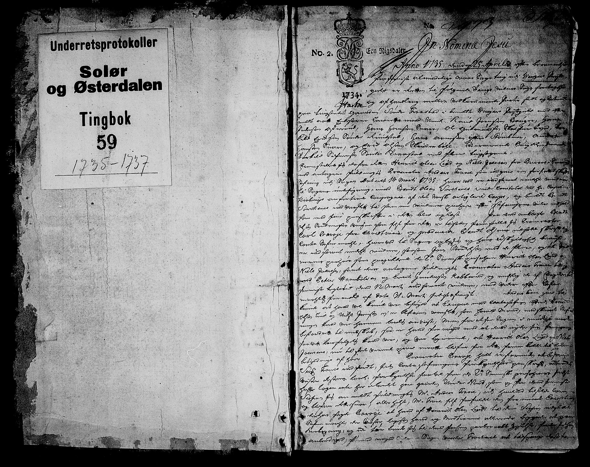 Solør og Østerdalen sorenskriveri, SAH/TING-024/G/Gb/L0059: Tingbok, 1735-1737, p. 1