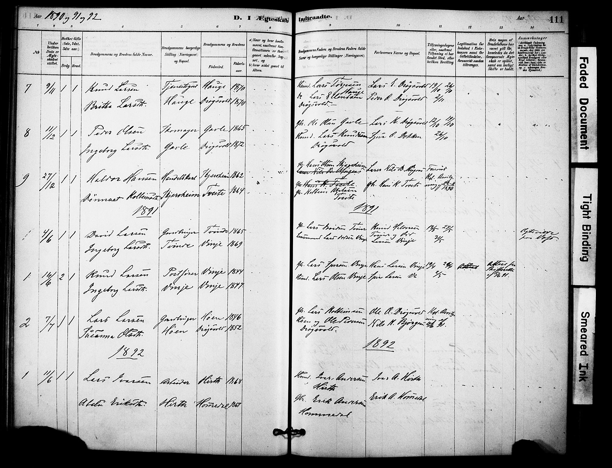 Vossestrand Sokneprestembete, SAB/A-79101/H/Haa: Parish register (official) no. C 1, 1878-1903, p. 111