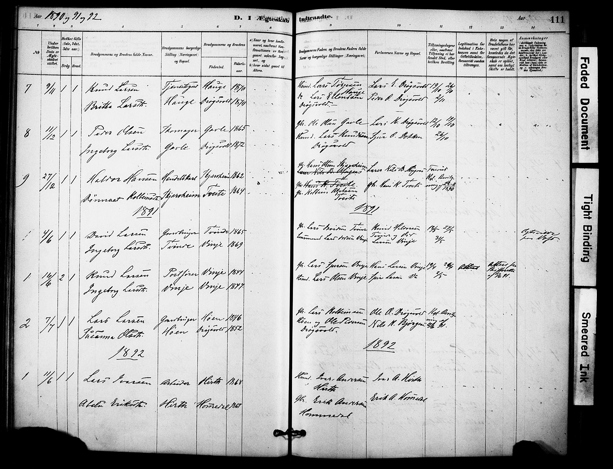 Vossestrand Sokneprestembete, AV/SAB-A-79101/H/Haa: Parish register (official) no. C 1, 1878-1903, p. 111