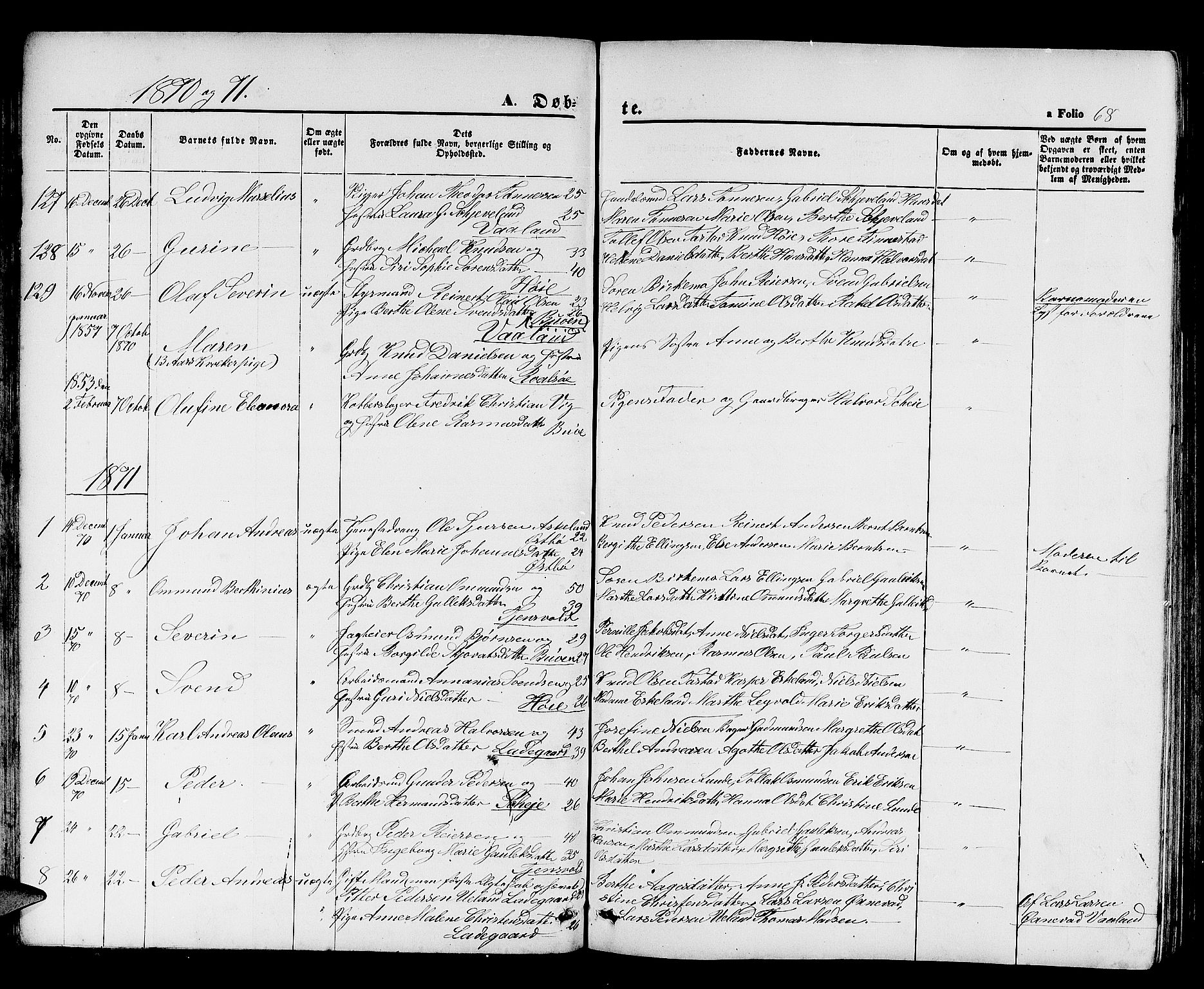 Hetland sokneprestkontor, SAST/A-101826/30/30BB/L0003: Parish register (copy) no. B 3, 1863-1877, p. 68
