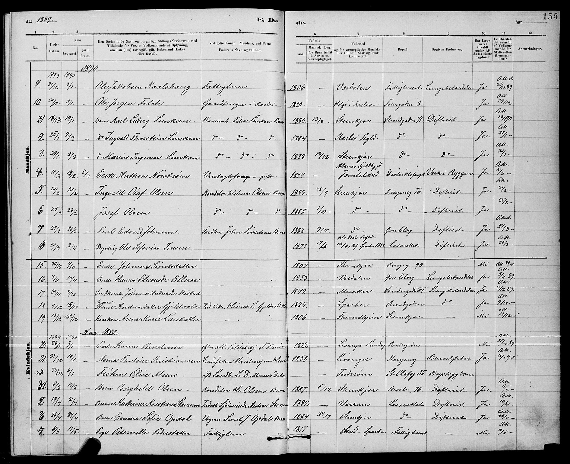Ministerialprotokoller, klokkerbøker og fødselsregistre - Nord-Trøndelag, SAT/A-1458/739/L0374: Parish register (copy) no. 739C02, 1883-1898, p. 155