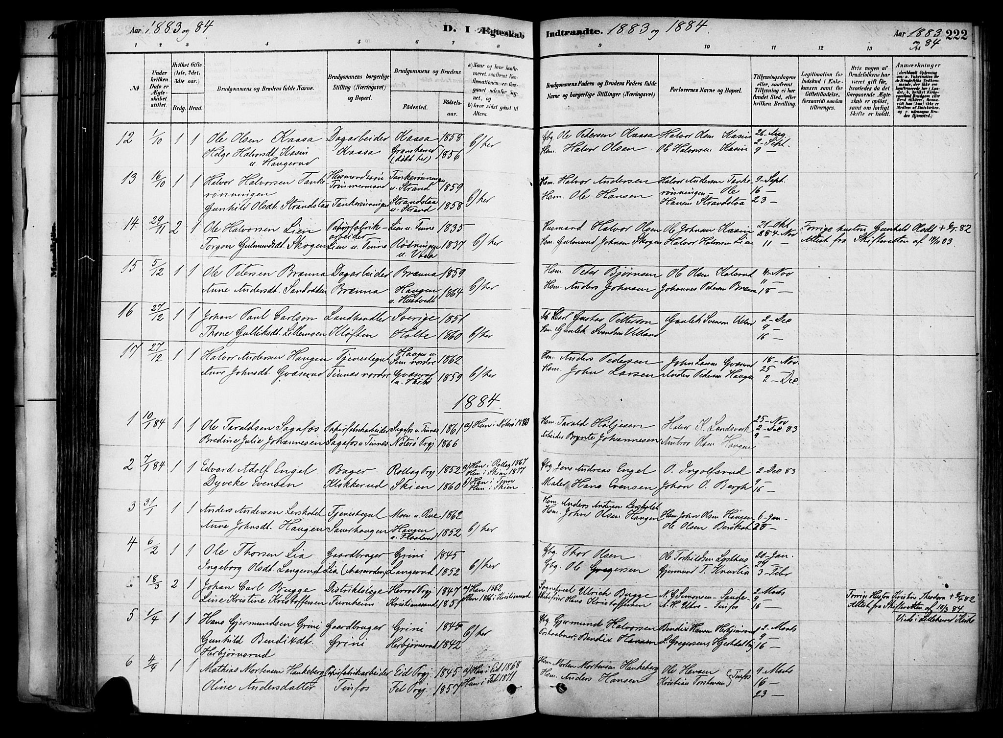 Heddal kirkebøker, SAKO/A-268/F/Fa/L0008: Parish register (official) no. I 8, 1878-1903, p. 222