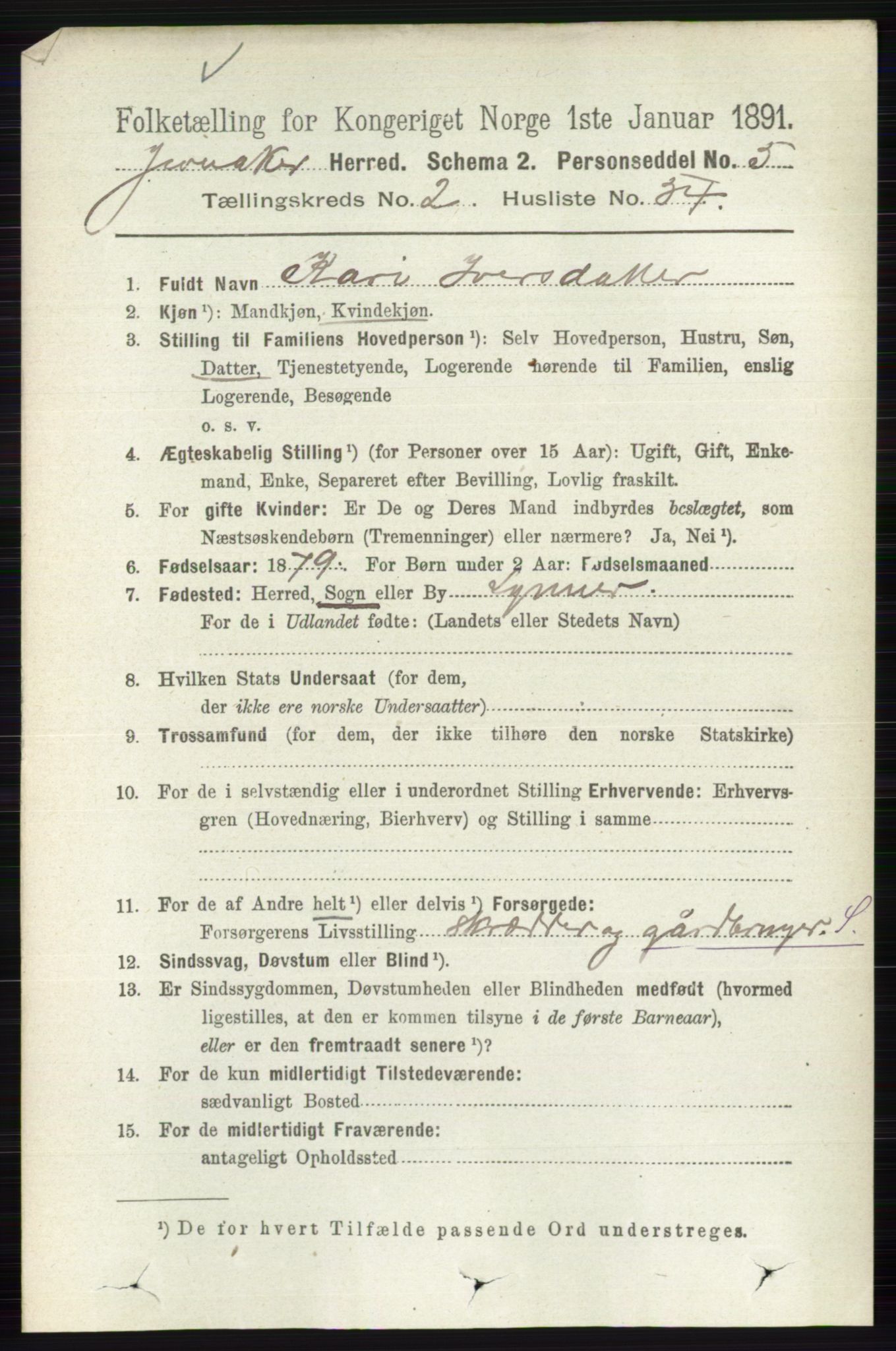 RA, 1891 census for 0532 Jevnaker, 1891, p. 943