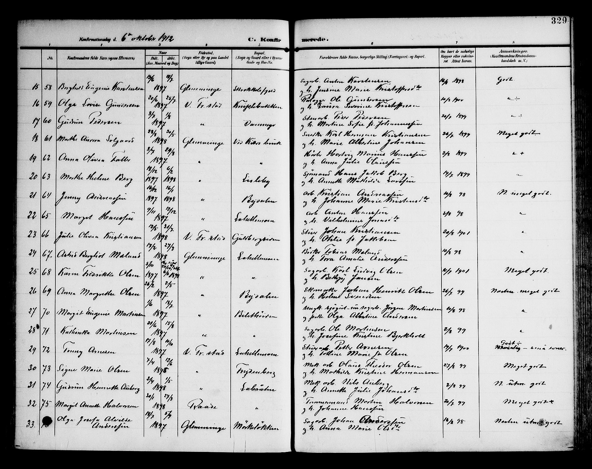 Glemmen prestekontor Kirkebøker, AV/SAO-A-10908/F/Fa/L0014: Parish register (official) no. 14, 1902-1922, p. 329