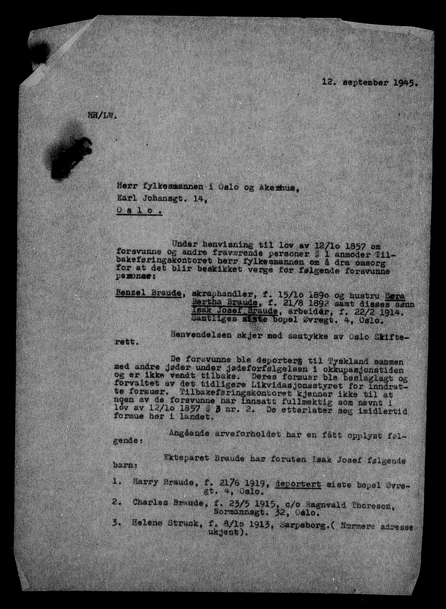 Justisdepartementet, Tilbakeføringskontoret for inndratte formuer, AV/RA-S-1564/H/Hc/Hcc/L0927: --, 1945-1947, p. 567