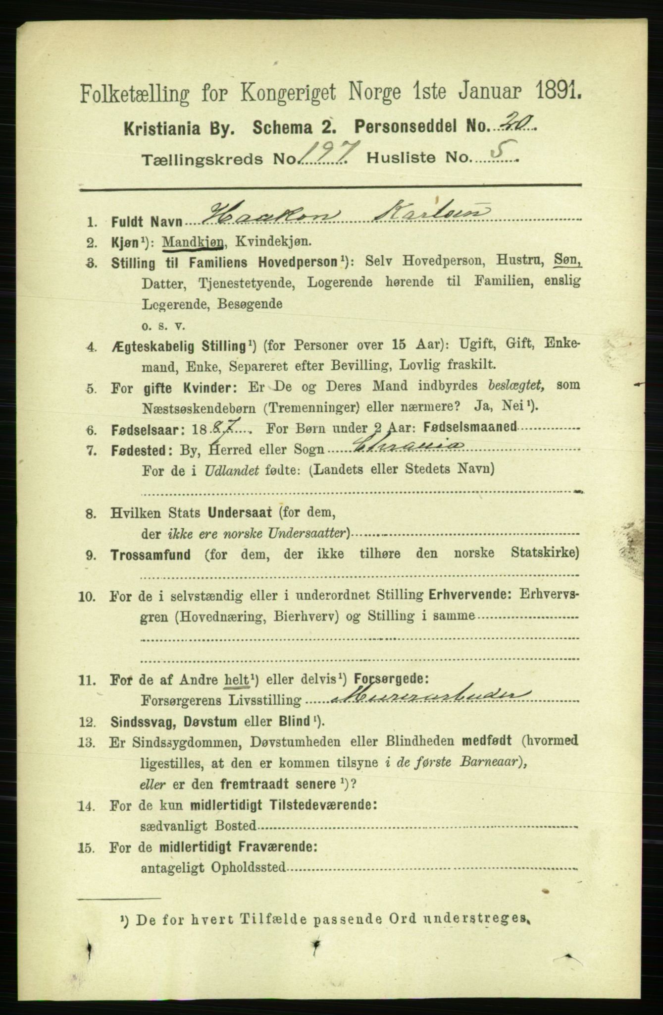 RA, 1891 census for 0301 Kristiania, 1891, p. 118909