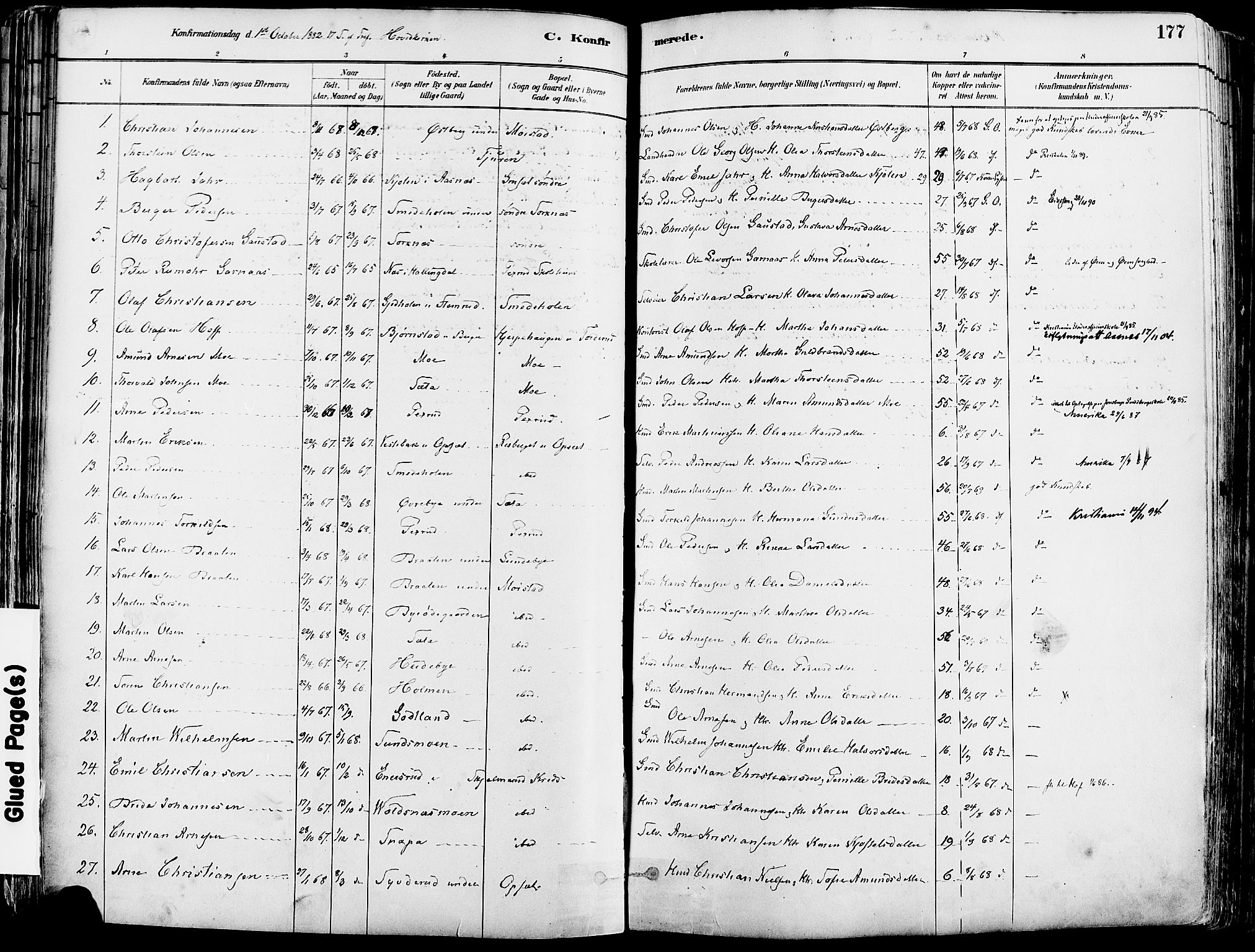 Grue prestekontor, SAH/PREST-036/H/Ha/Haa/L0012: Parish register (official) no. 12, 1881-1897, p. 177