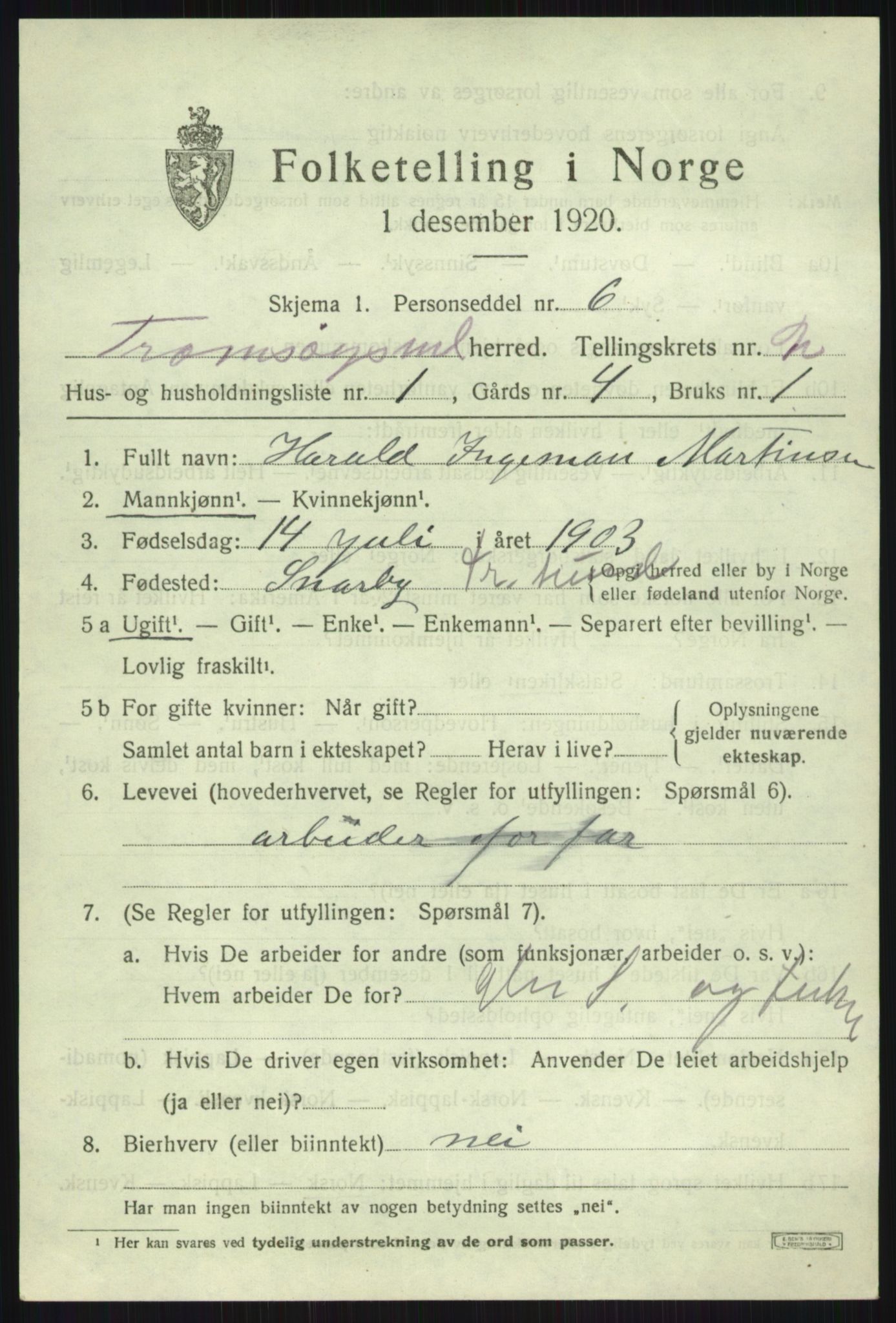 SATØ, 1920 census for Tromsøysund, 1920, p. 2372