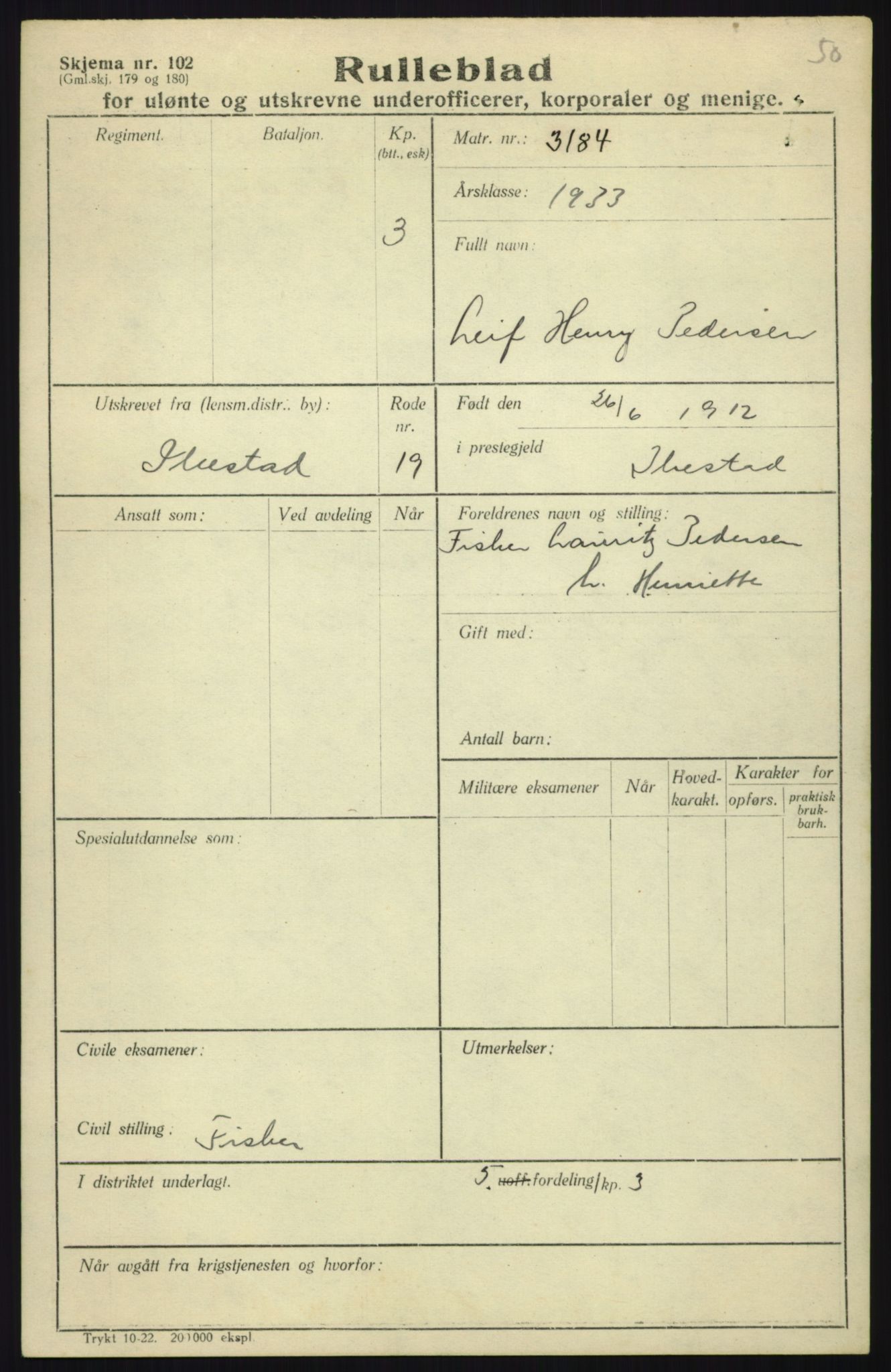 Forsvaret, Troms infanteriregiment nr. 16, AV/RA-RAFA-3146/P/Pa/L0017: Rulleblad for regimentets menige mannskaper, årsklasse 1933, 1933, p. 1021