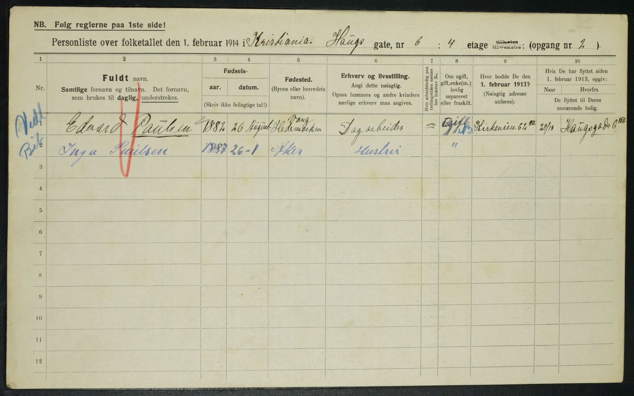 OBA, Municipal Census 1914 for Kristiania, 1914, p. 35249