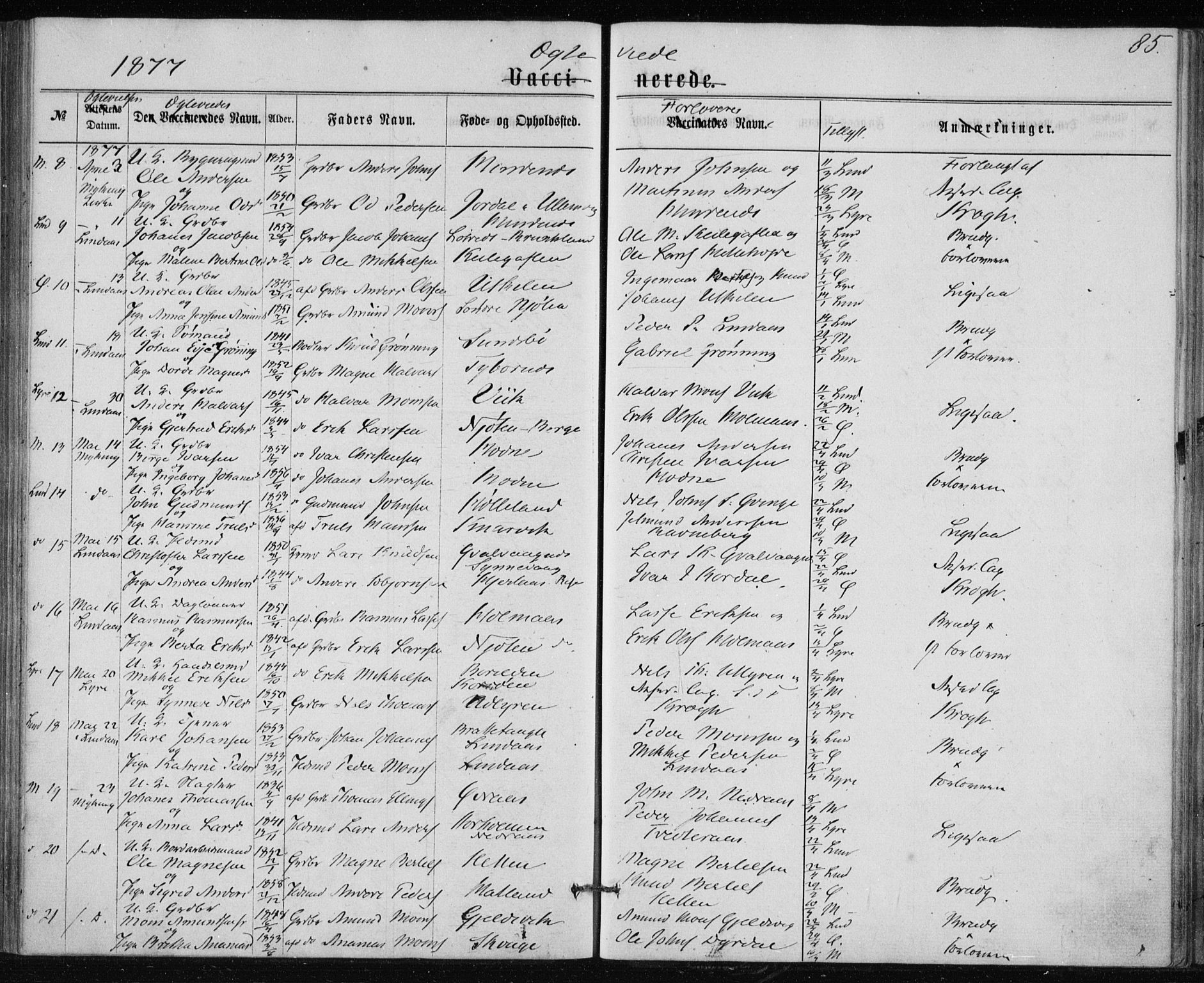 Lindås Sokneprestembete, AV/SAB-A-76701/H/Haa/Haaa/L0017: Parish register (official) no. A 17, 1874-1877, p. 85