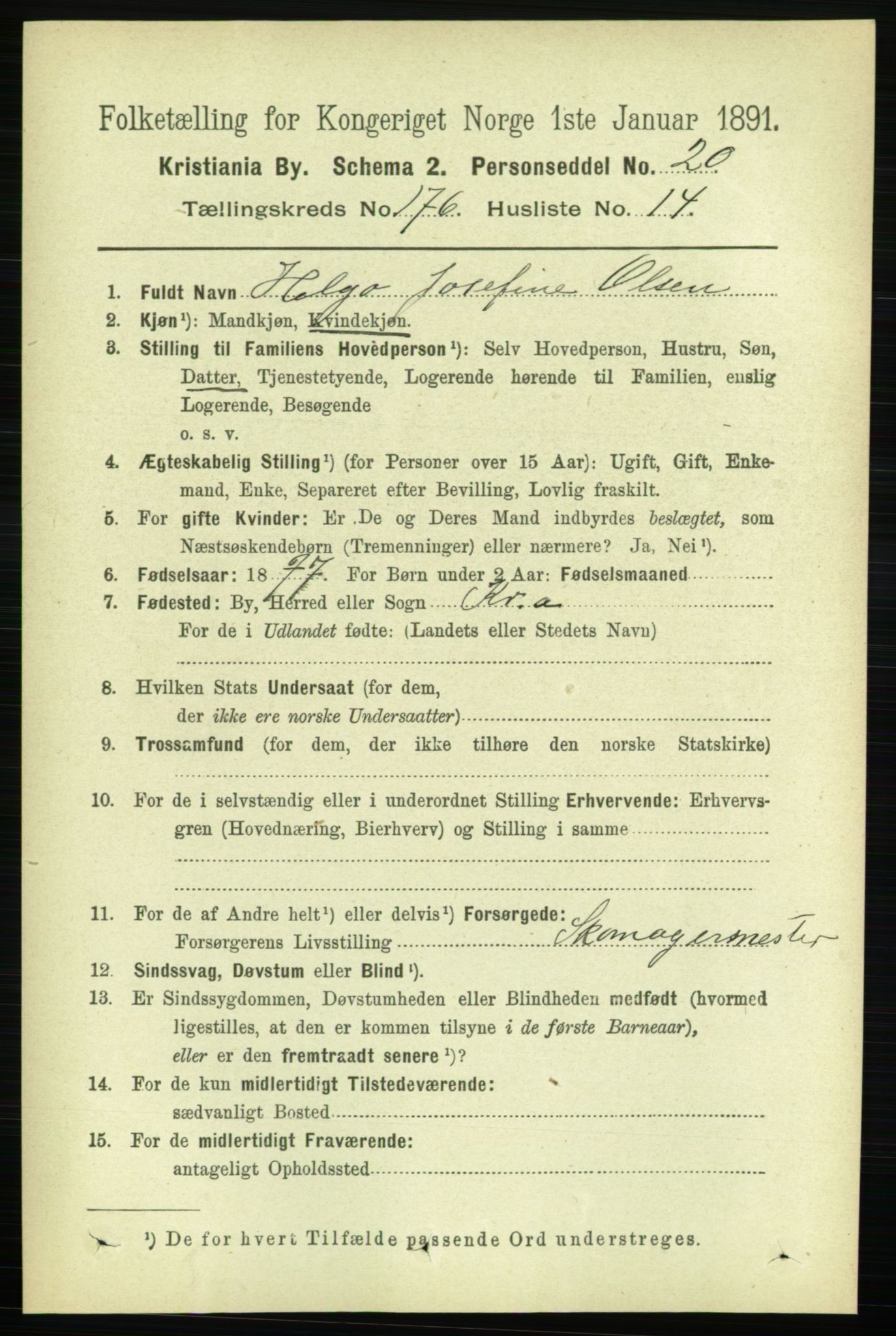 RA, 1891 census for 0301 Kristiania, 1891, p. 106050