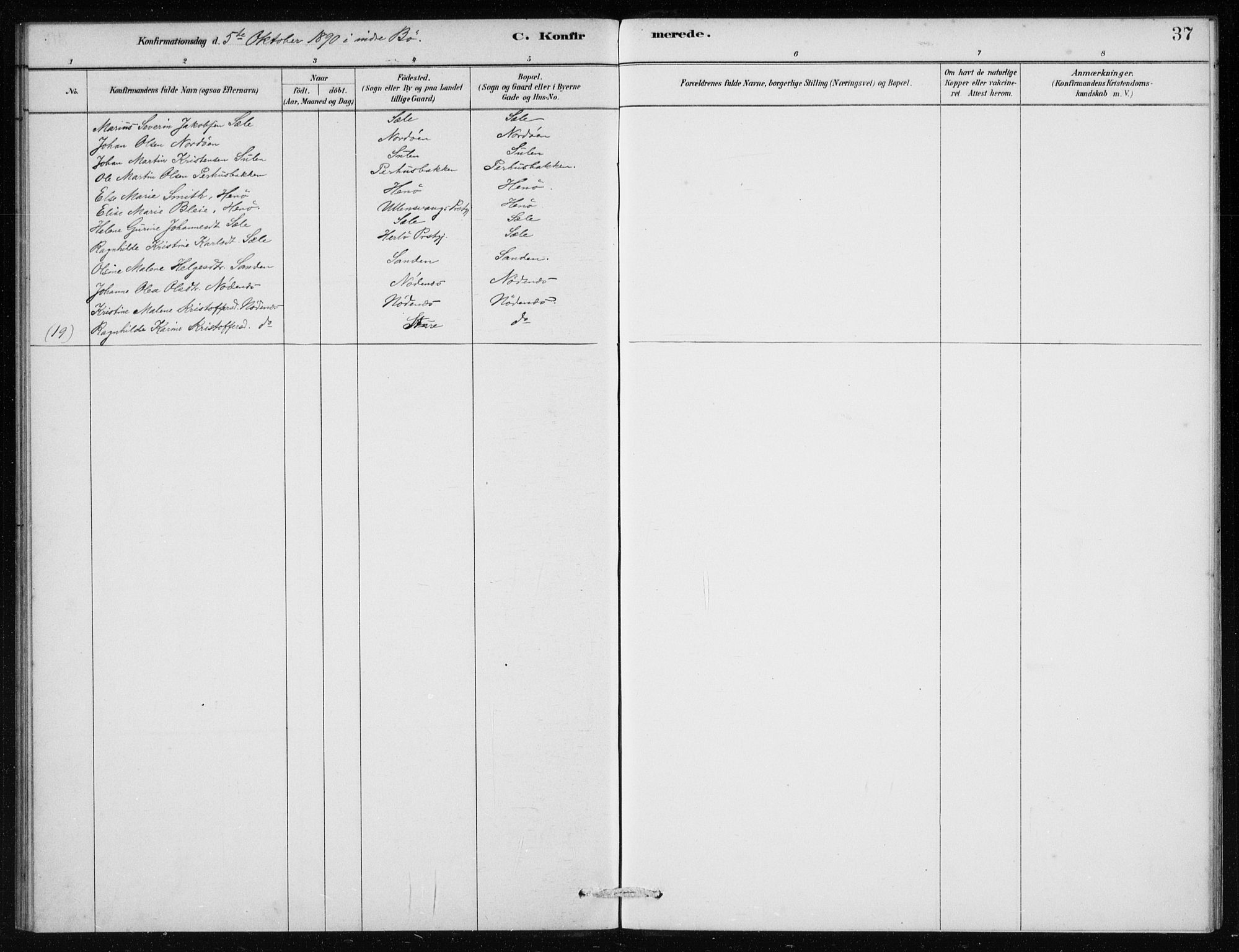 Manger sokneprestembete, AV/SAB-A-76801/H/Haa: Parish register (official) no. E  1, 1881-1890, p. 37