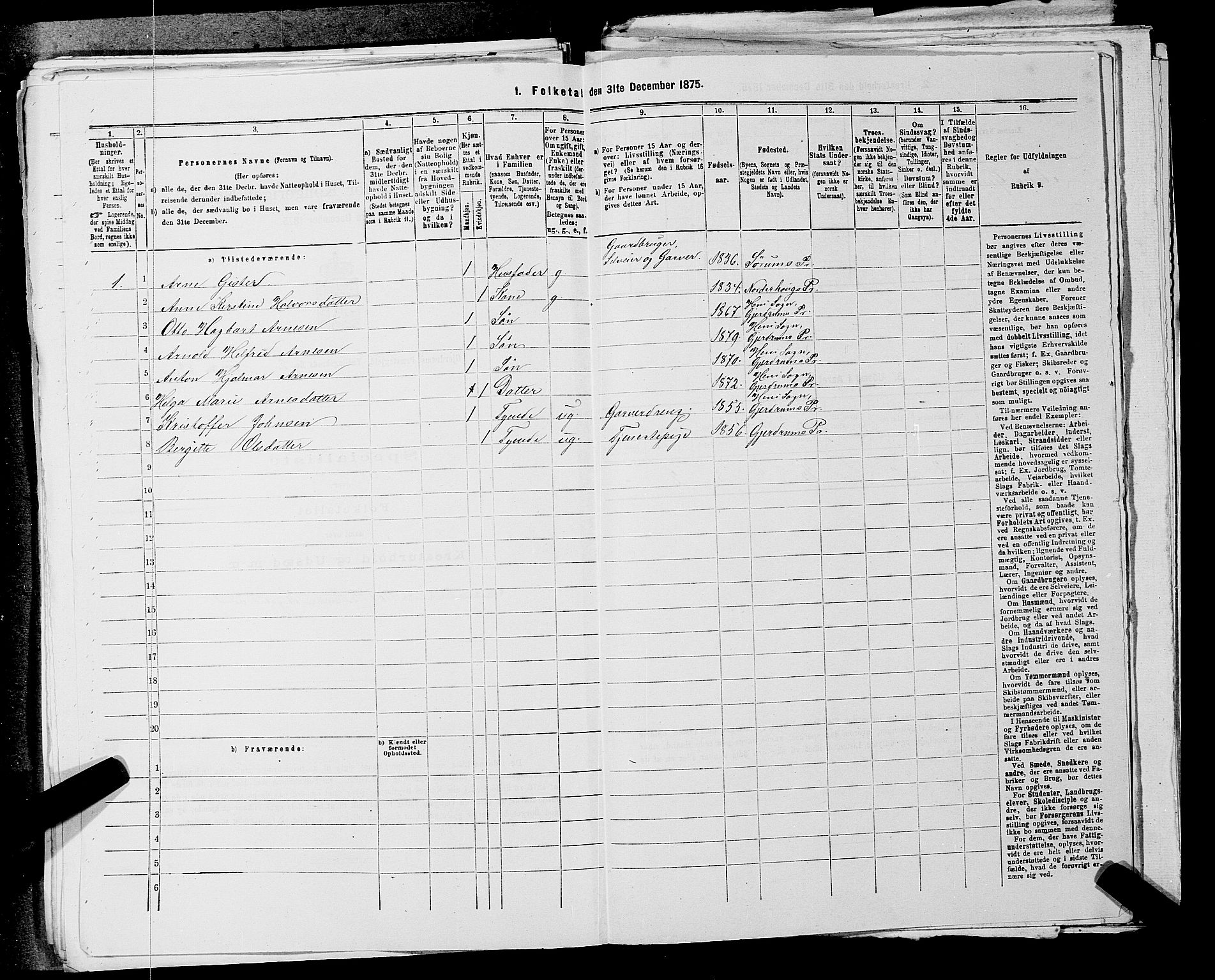RA, 1875 census for 0234P Gjerdrum, 1875, p. 552