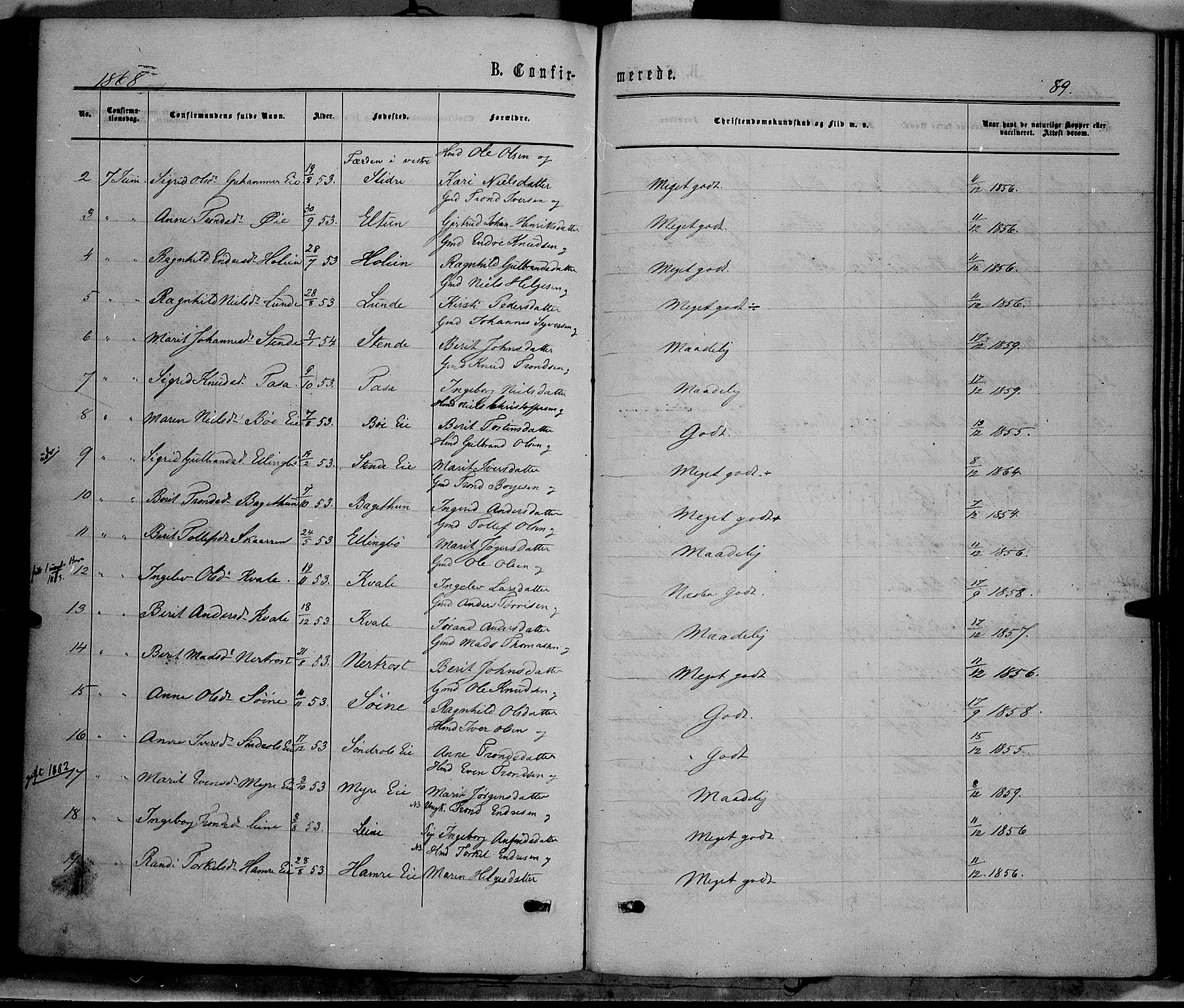 Vang prestekontor, Valdres, AV/SAH-PREST-140/H/Ha/L0007: Parish register (official) no. 7, 1865-1881, p. 89