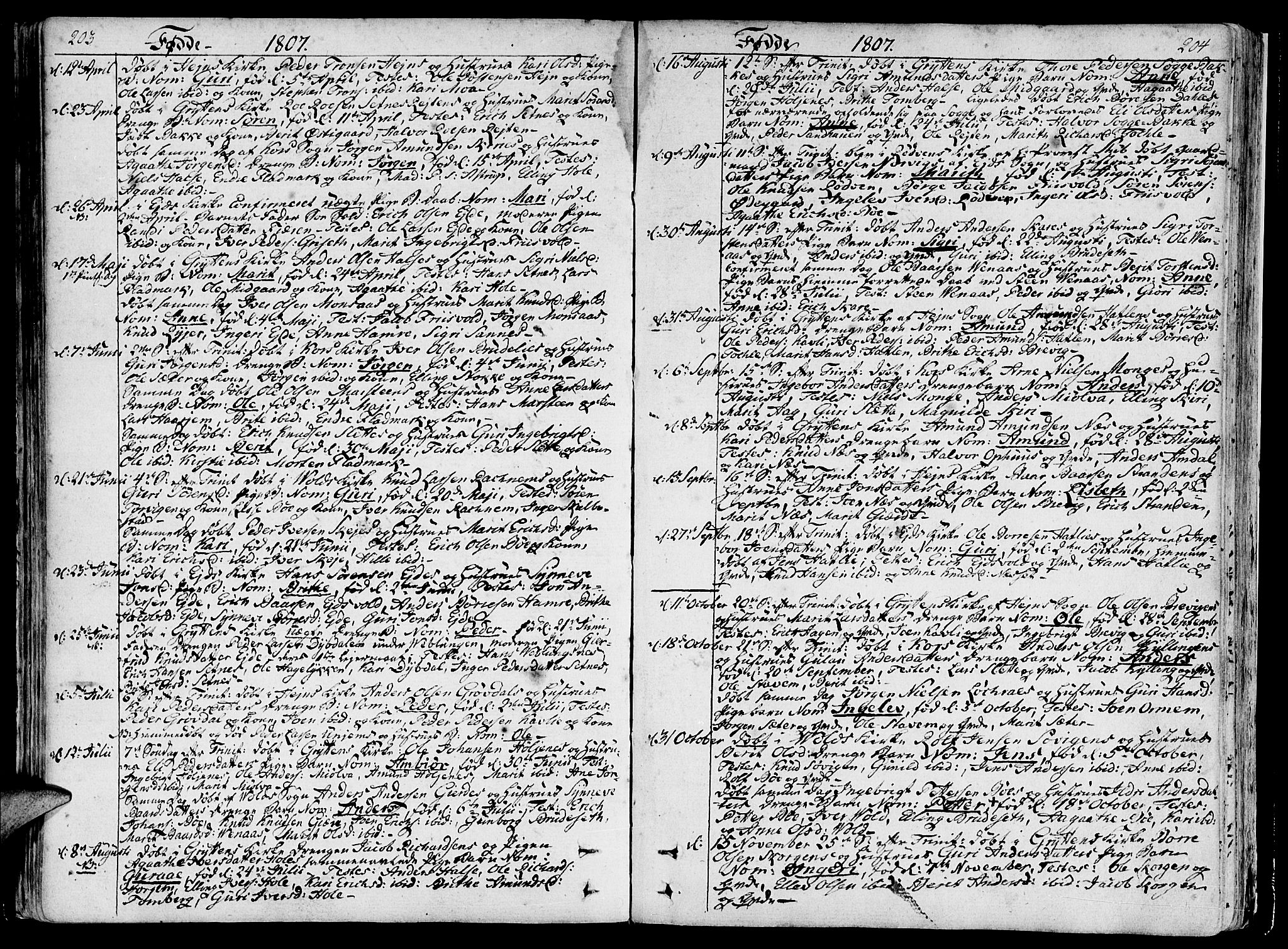 Ministerialprotokoller, klokkerbøker og fødselsregistre - Møre og Romsdal, AV/SAT-A-1454/544/L0570: Parish register (official) no. 544A03, 1807-1817, p. 203-204