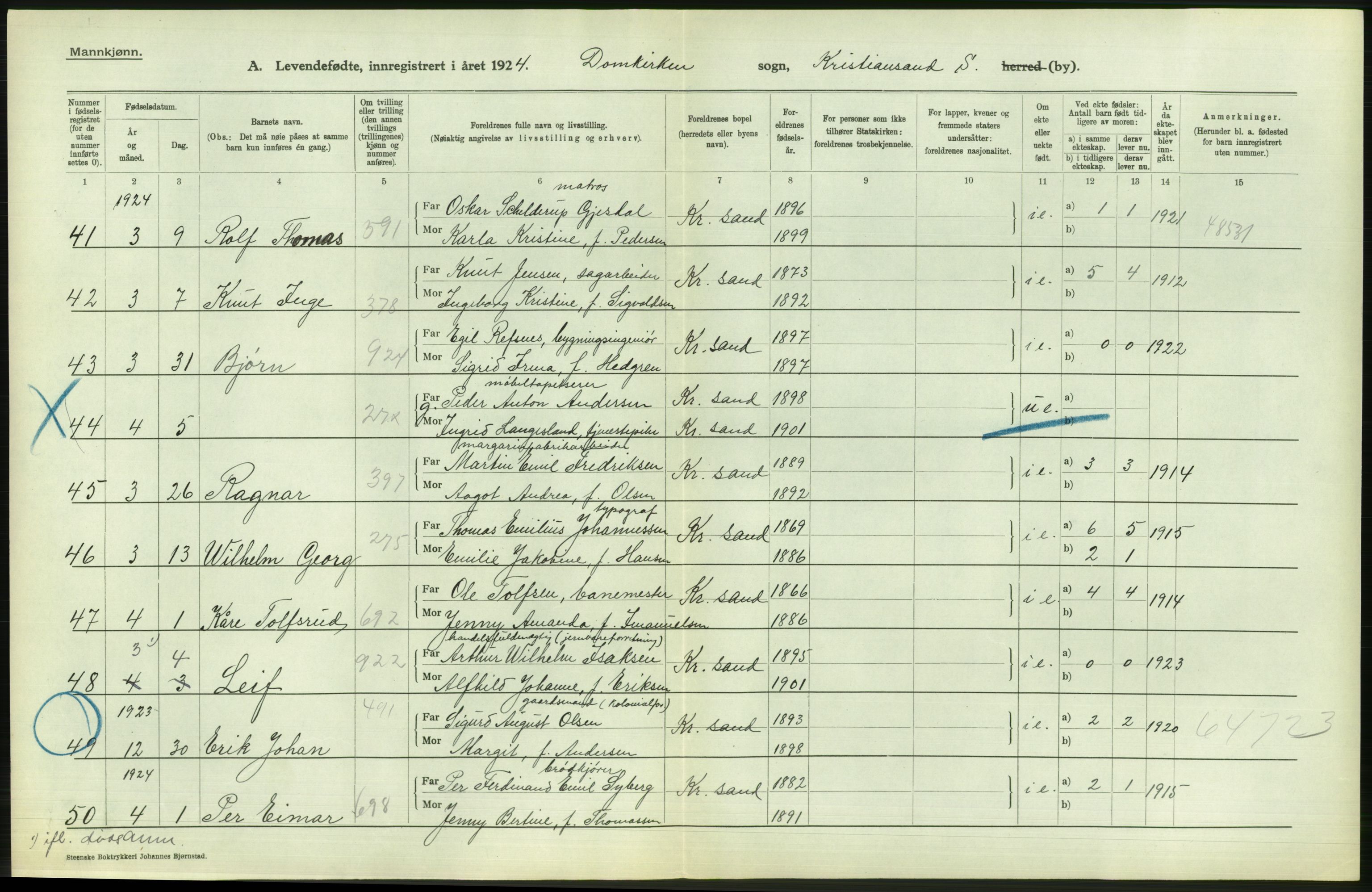 Statistisk sentralbyrå, Sosiodemografiske emner, Befolkning, AV/RA-S-2228/D/Df/Dfc/Dfcd/L0021: Vest-Agder fylke: Levendefødte menn og kvinner, gifte, døde, dødfødte. Bygder og byer., 1924, p. 32