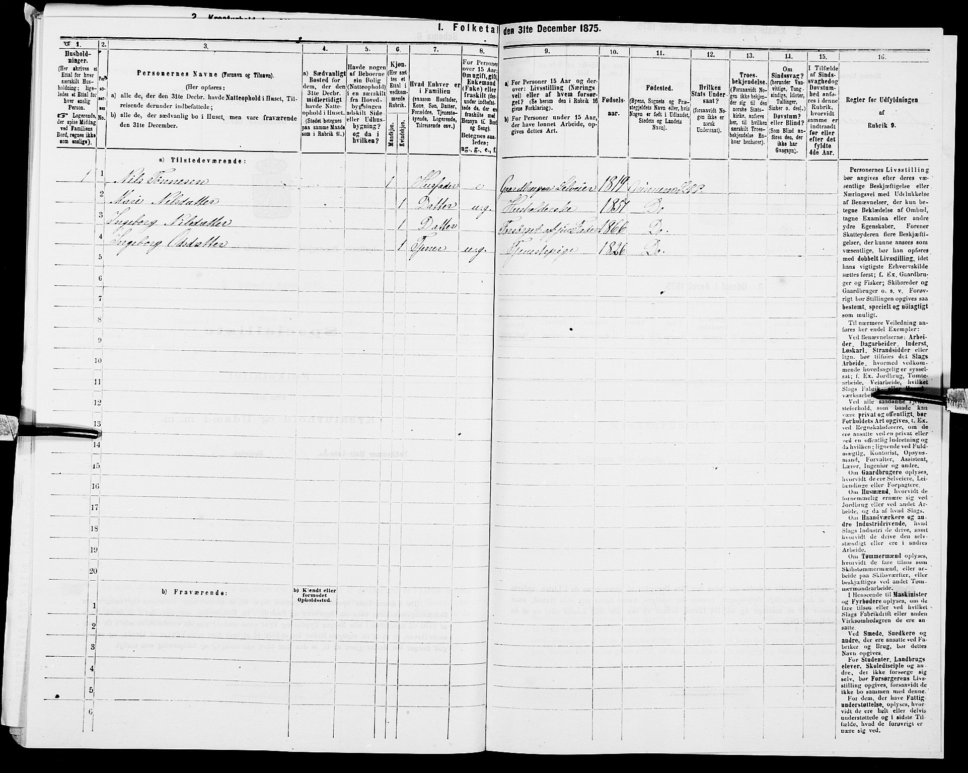 SAK, 1875 census for 1024P Bjelland, 1875, p. 725