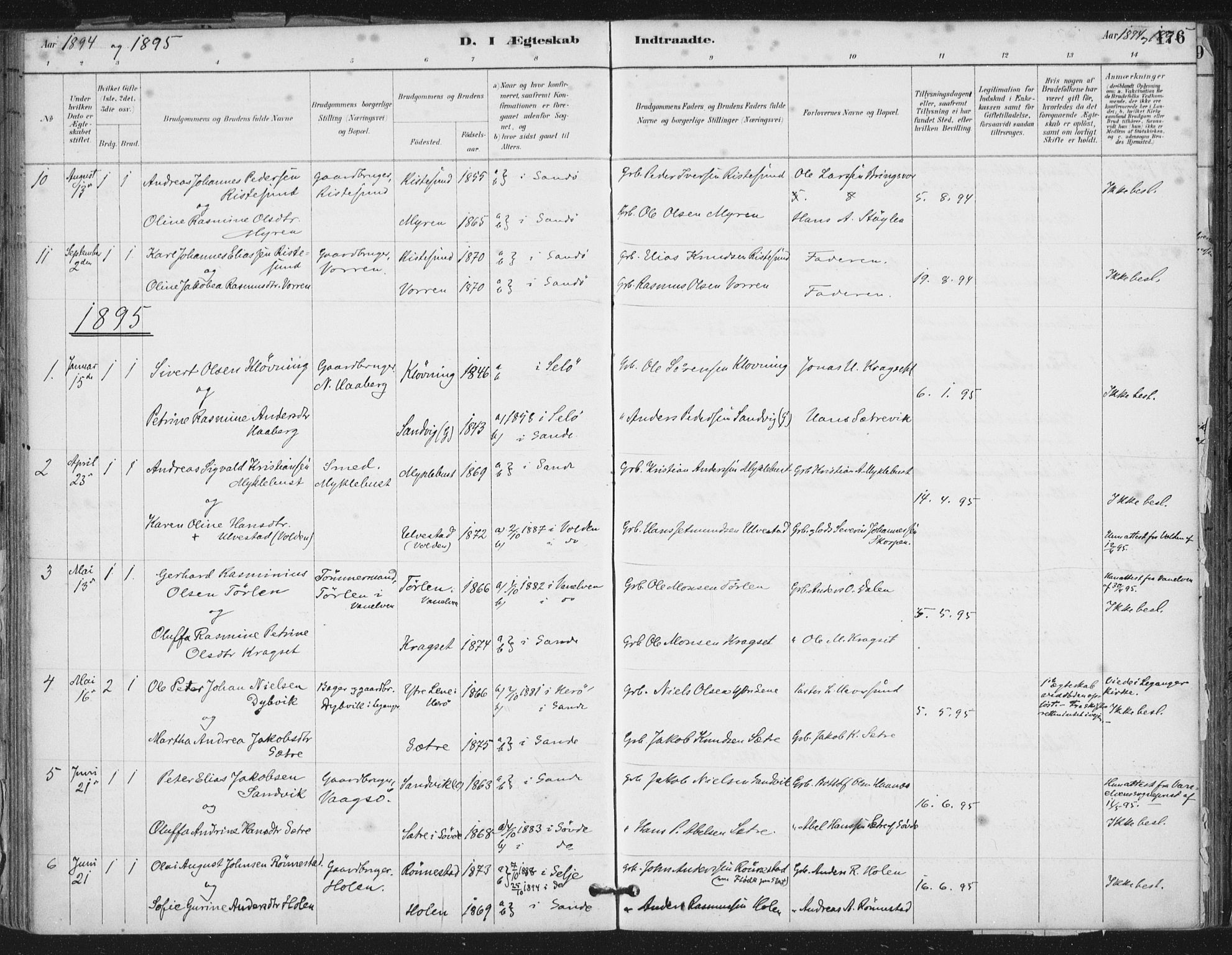 Ministerialprotokoller, klokkerbøker og fødselsregistre - Møre og Romsdal, SAT/A-1454/503/L0037: Parish register (official) no. 503A05, 1884-1900, p. 176