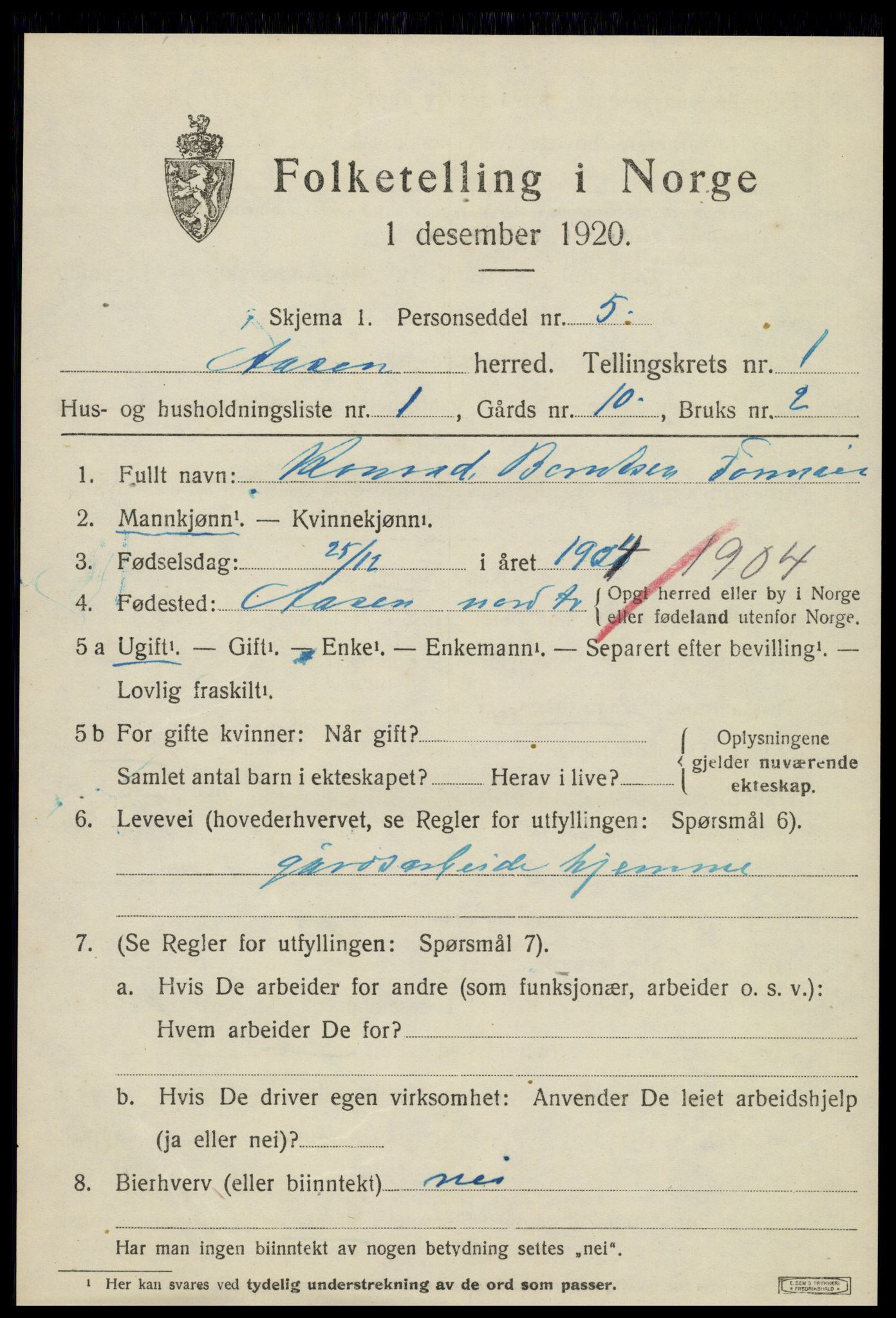 SAT, 1920 census for Åsen, 1920, p. 764