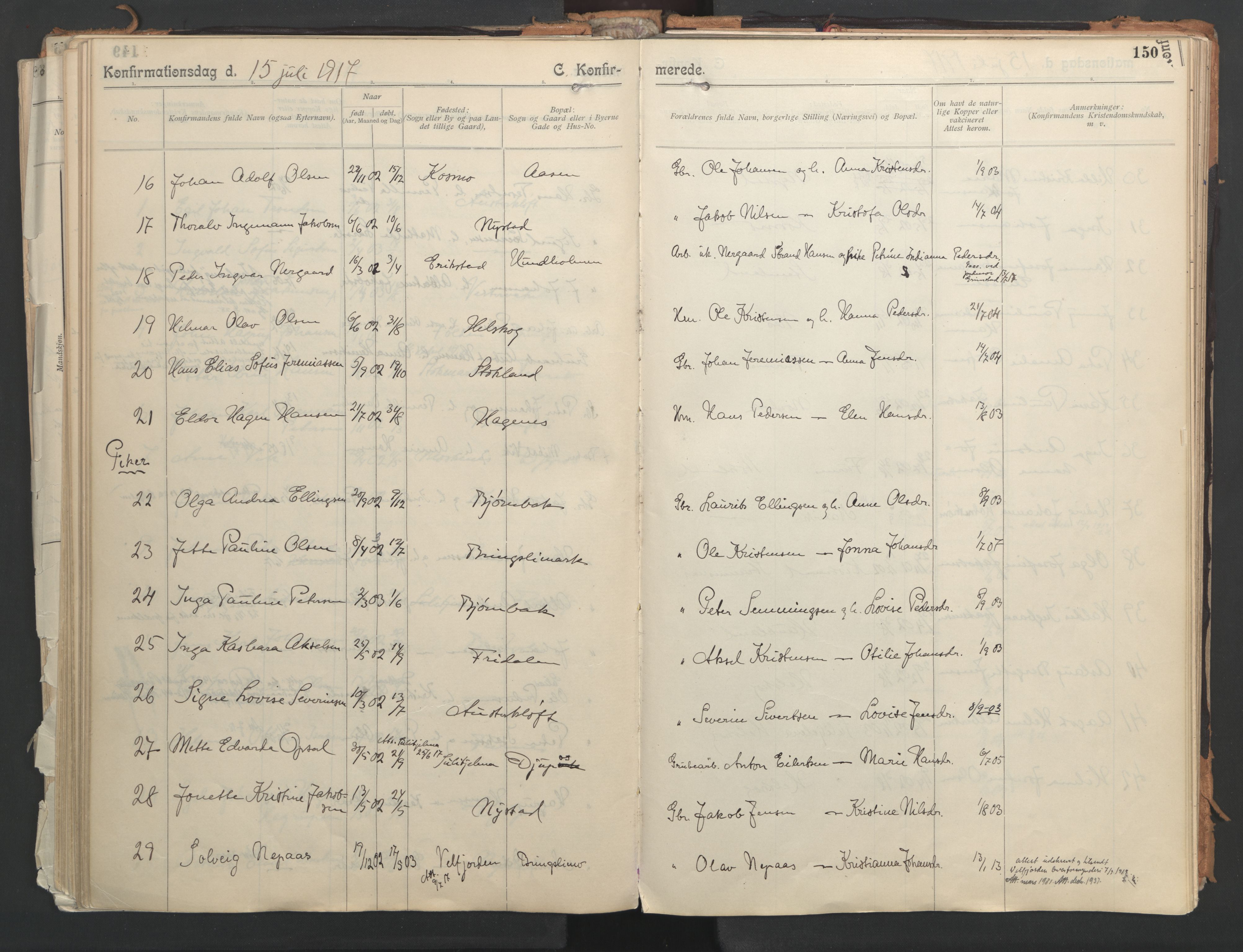 Ministerialprotokoller, klokkerbøker og fødselsregistre - Nordland, AV/SAT-A-1459/851/L0724: Parish register (official) no. 851A01, 1901-1922, p. 150