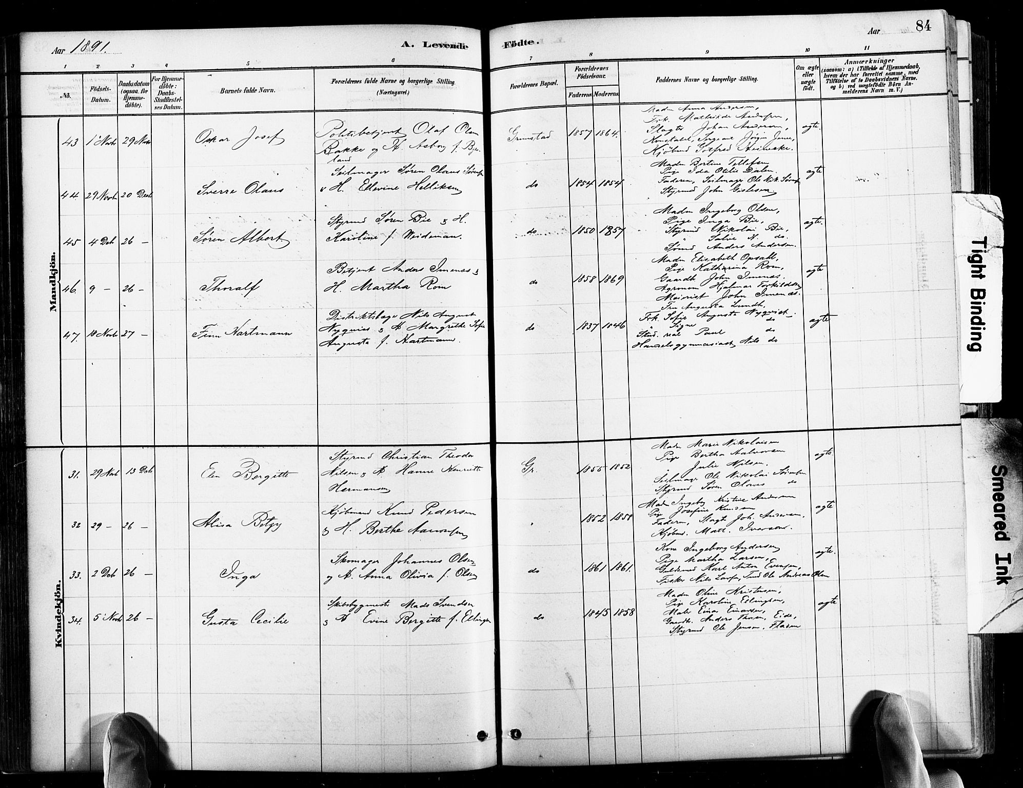 Grimstad sokneprestkontor, SAK/1111-0017/F/Fb/L0001: Parish register (copy) no. B 1, 1881-1922, p. 84