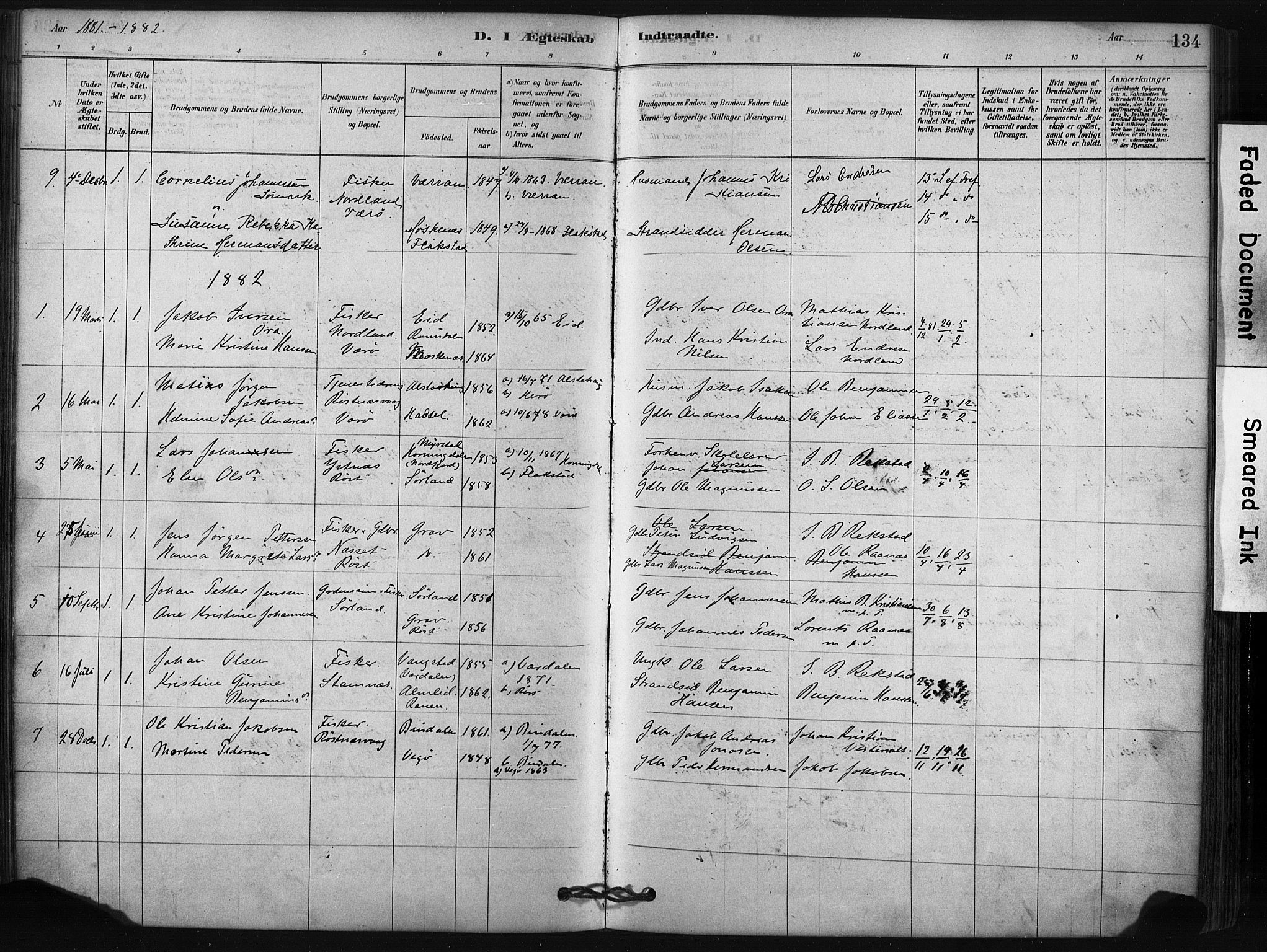 Ministerialprotokoller, klokkerbøker og fødselsregistre - Nordland, SAT/A-1459/807/L0122: Parish register (official) no. 807A05, 1880-1902, p. 134