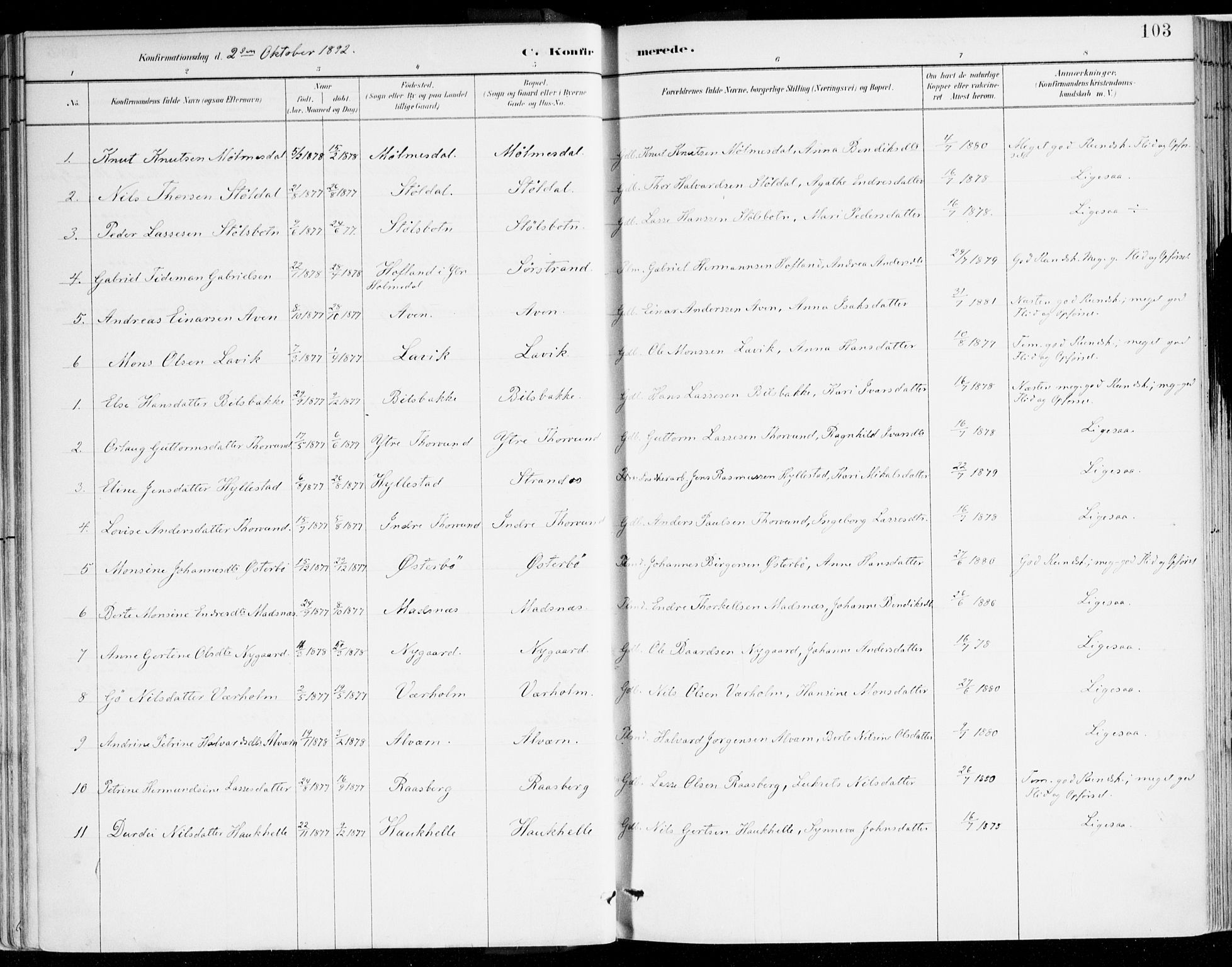 Lavik sokneprestembete, AV/SAB-A-80901: Parish register (official) no. B 1, 1882-1908, p. 103