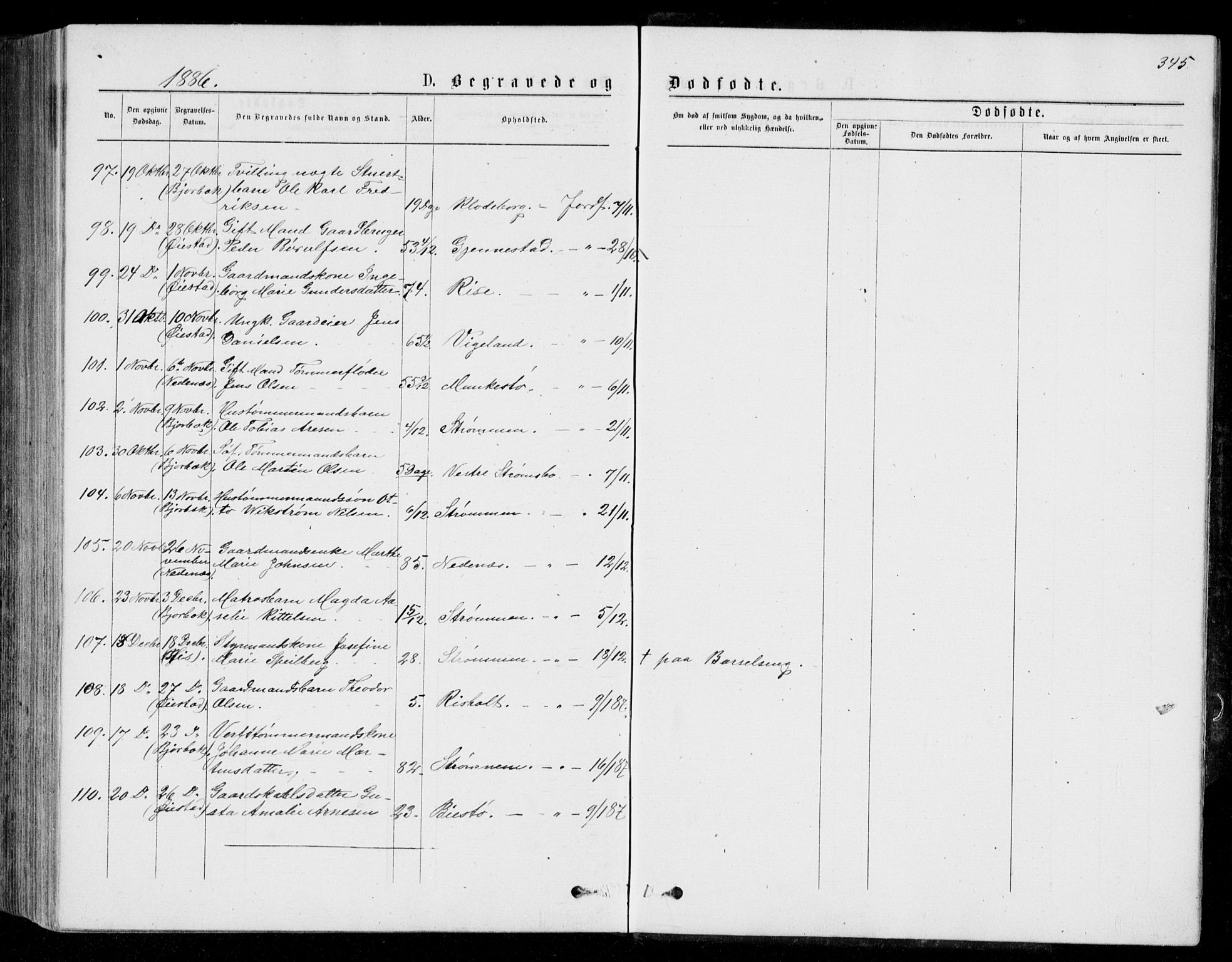 Øyestad sokneprestkontor, AV/SAK-1111-0049/F/Fb/L0008: Parish register (copy) no. B 8, 1872-1886, p. 345