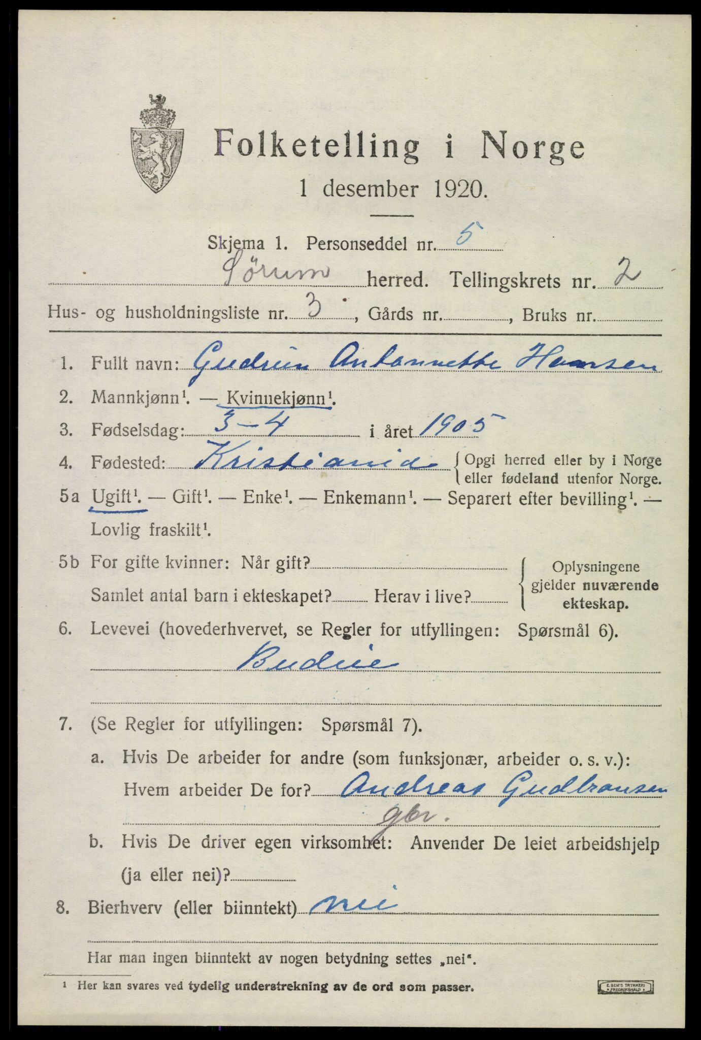 SAO, 1920 census for Sørum, 1920, p. 1667