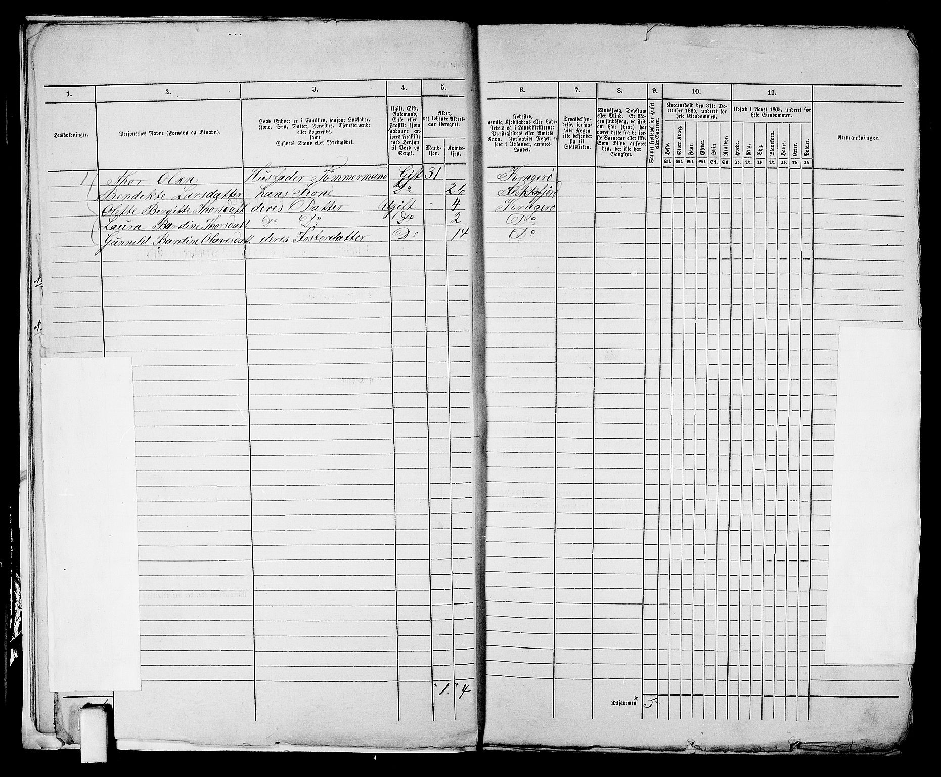 RA, 1865 census for Kragerø/Kragerø, 1865, p. 12