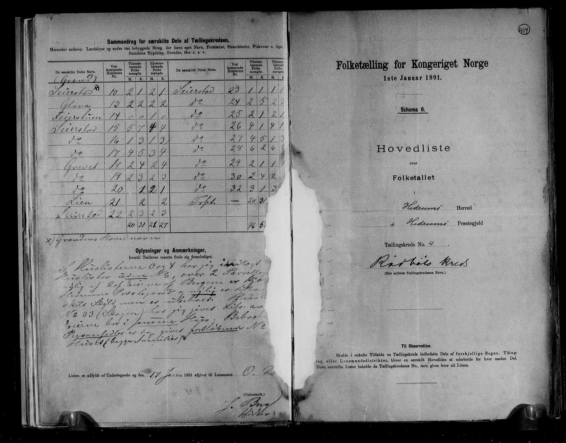 RA, 1891 census for 0727 Hedrum, 1891, p. 10