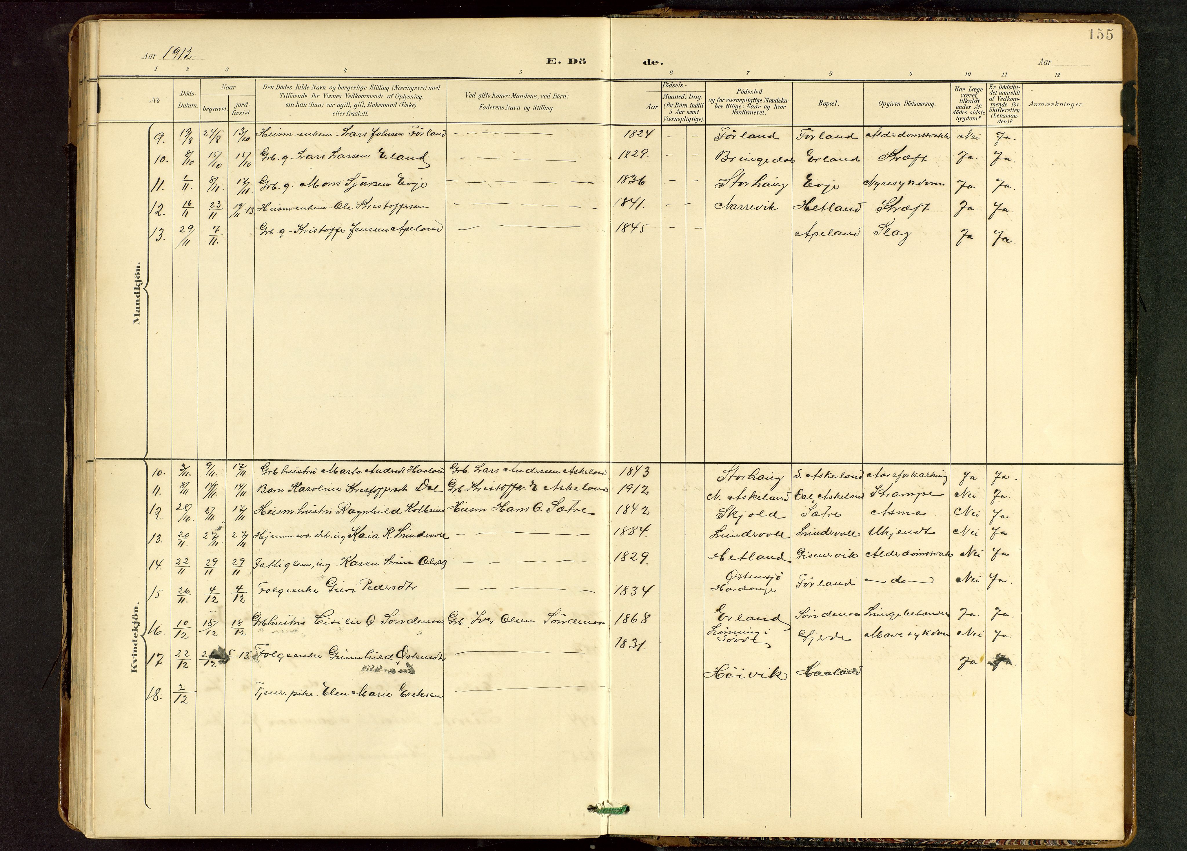 Tysvær sokneprestkontor, SAST/A -101864/H/Ha/Hab/L0010: Parish register (copy) no. B 10, 1897-1912, p. 155