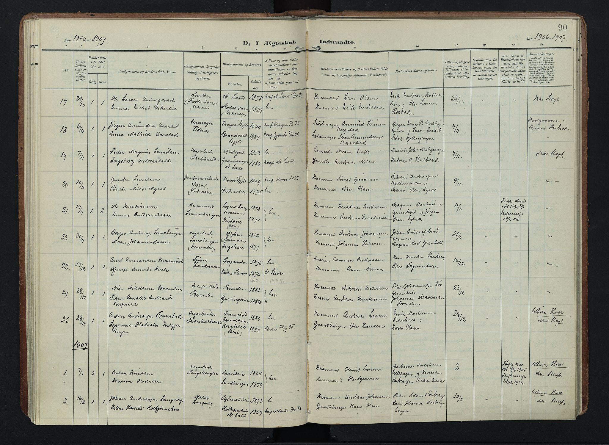 Søndre Land prestekontor, SAH/PREST-122/K/L0005: Parish register (official) no. 5, 1905-1914, p. 90