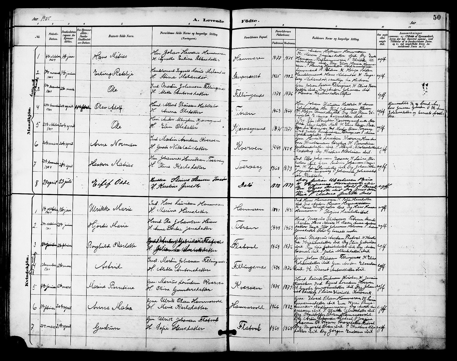 Ministerialprotokoller, klokkerbøker og fødselsregistre - Sør-Trøndelag, SAT/A-1456/641/L0598: Parish register (copy) no. 641C02, 1893-1910, p. 50