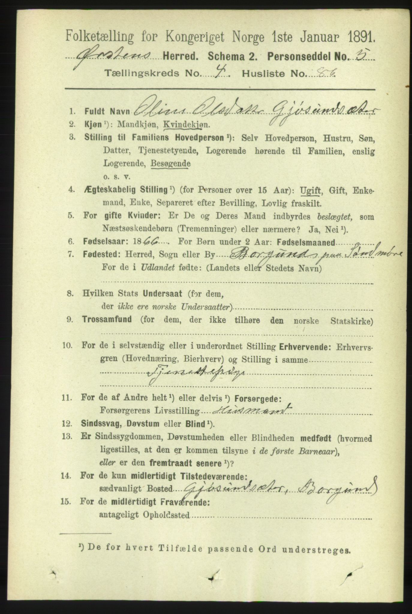 RA, 1891 census for 1520 Ørsta, 1891, p. 2185