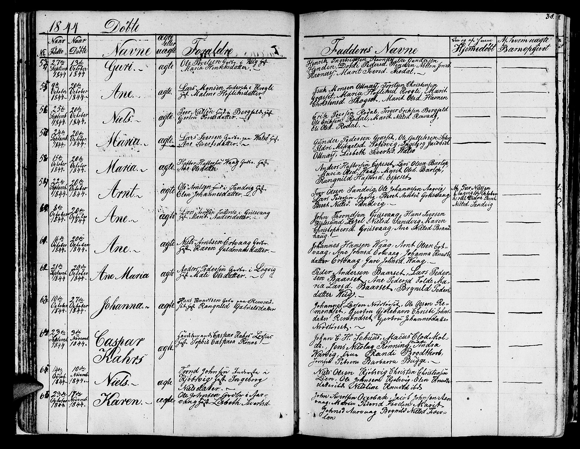 Ministerialprotokoller, klokkerbøker og fødselsregistre - Møre og Romsdal, AV/SAT-A-1454/578/L0904: Parish register (official) no. 578A03, 1836-1858, p. 38