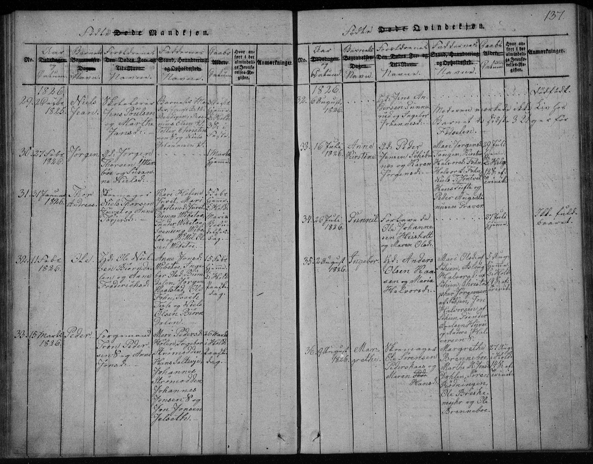 Holla kirkebøker, AV/SAKO-A-272/F/Fa/L0003: Parish register (official) no. 3, 1815-1830, p. 137