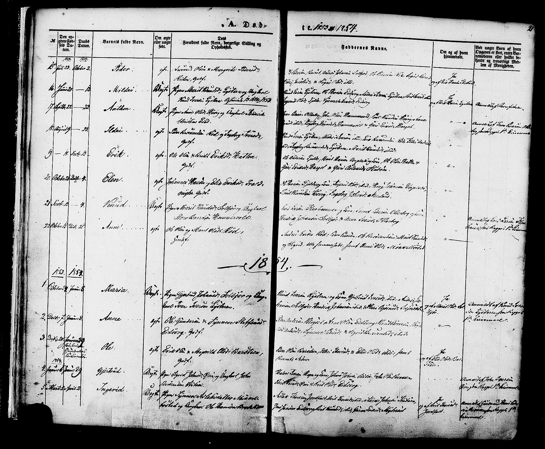 Ministerialprotokoller, klokkerbøker og fødselsregistre - Møre og Romsdal, SAT/A-1454/551/L0625: Parish register (official) no. 551A05, 1846-1879, p. 21