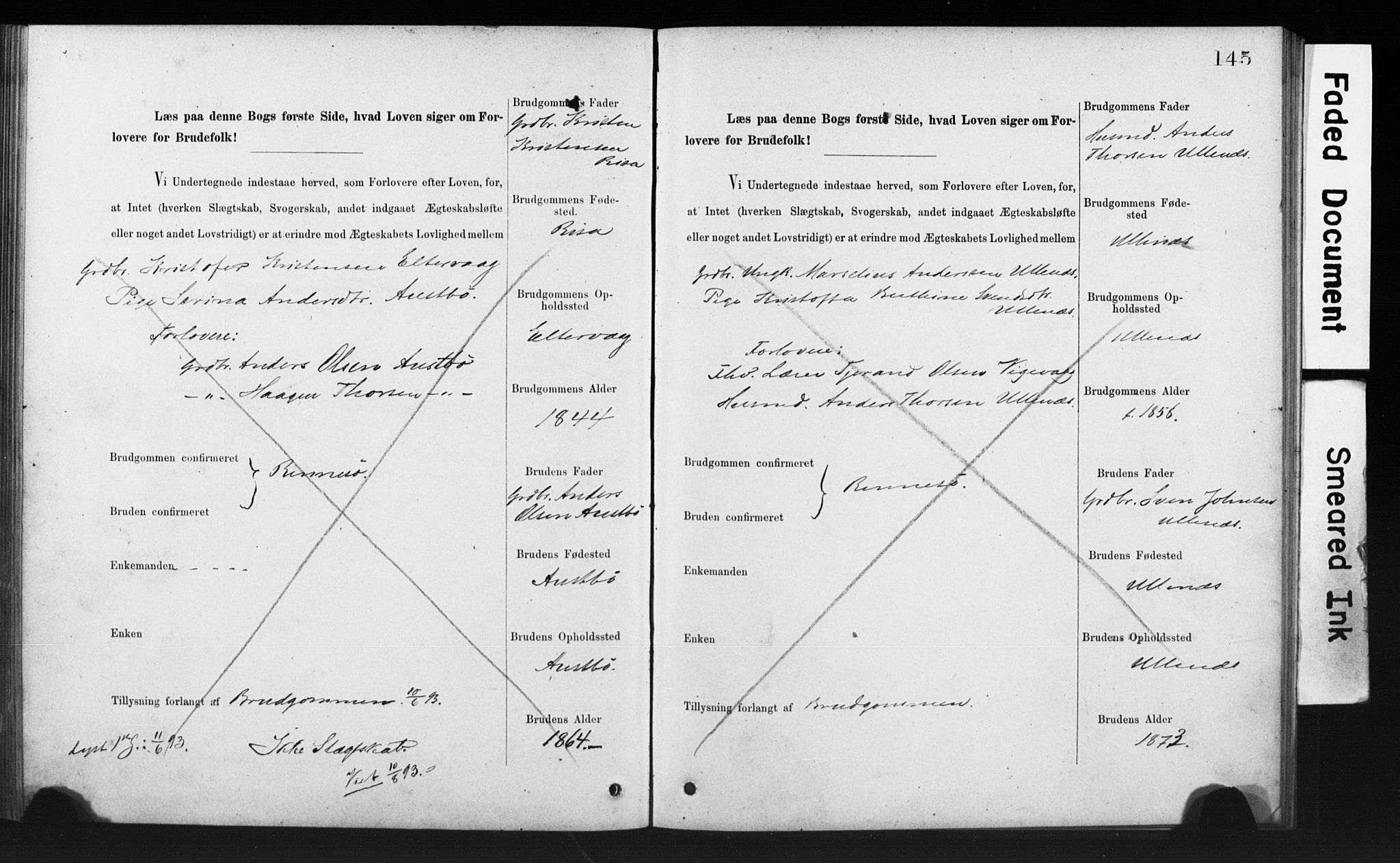 Rennesøy sokneprestkontor, AV/SAST-A -101827/I/Ie/L0001: Banns register no. 1, 1873-1898, p. 145