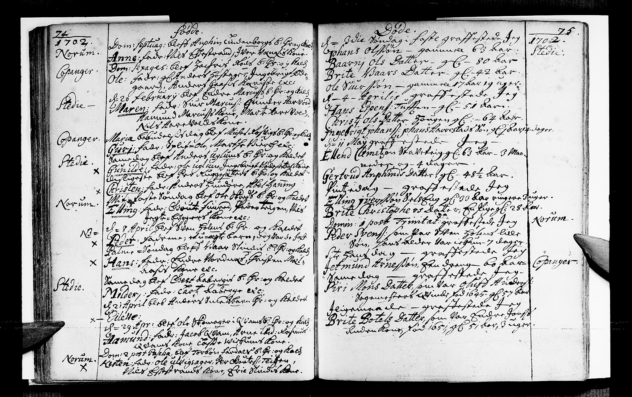 Sogndal sokneprestembete, AV/SAB-A-81301/H/Haa/Haaa/L0001: Parish register (official) no. A 1, 1689-1713, p. 74-75