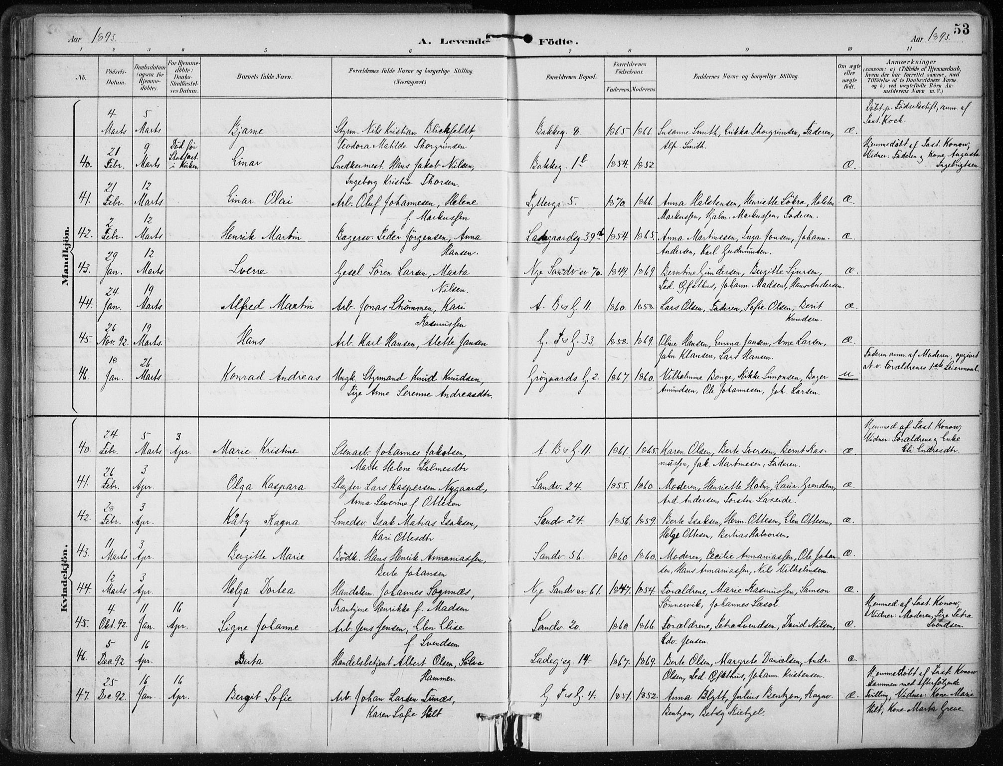 Sandviken Sokneprestembete, AV/SAB-A-77601/H/Ha/L0005: Parish register (official) no. B 2, 1891-1901, p. 53