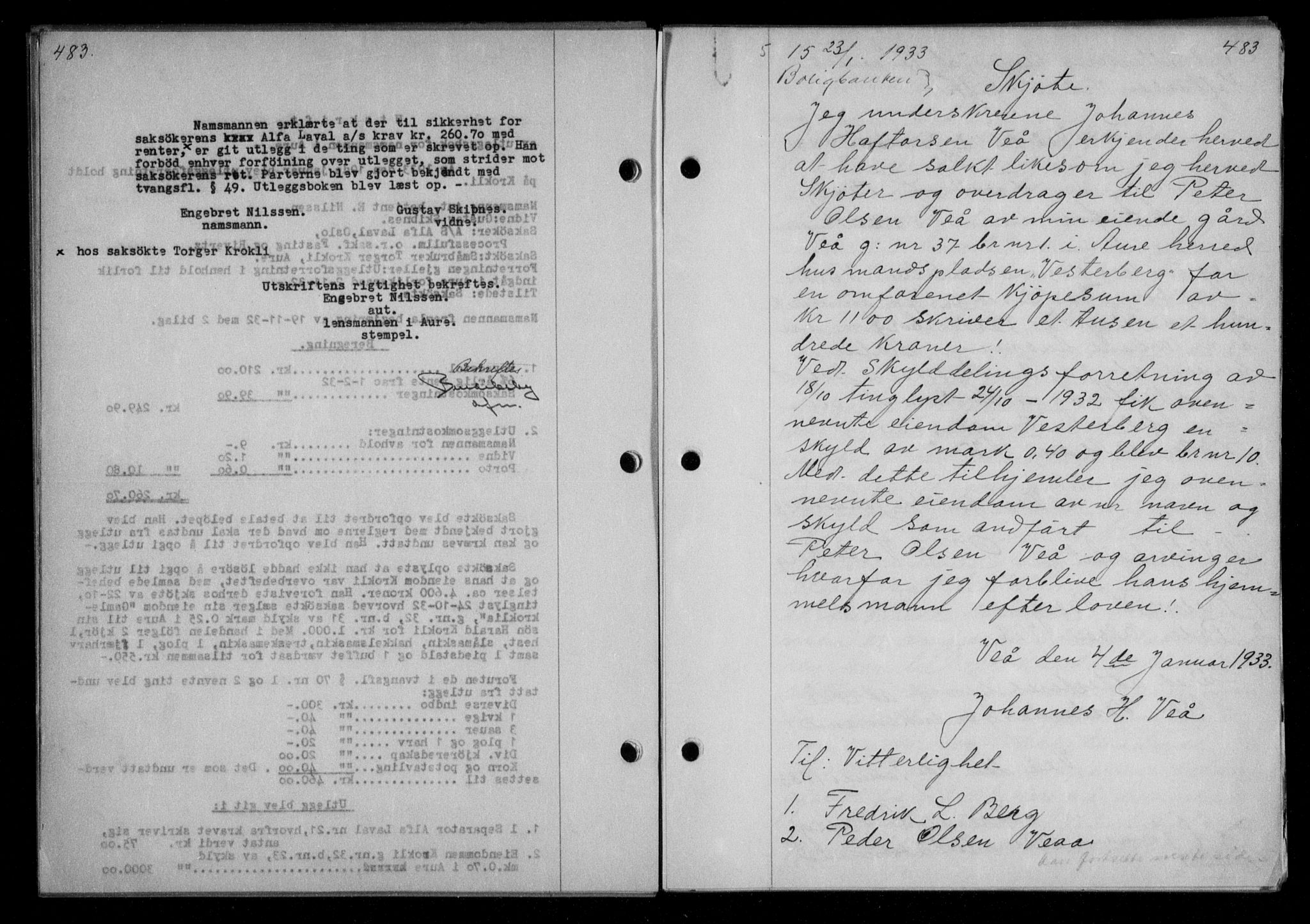 Nordmøre sorenskriveri, AV/SAT-A-4132/1/2/2Ca/L0076: Mortgage book no. 66, 1932-1933, Deed date: 23.01.1933