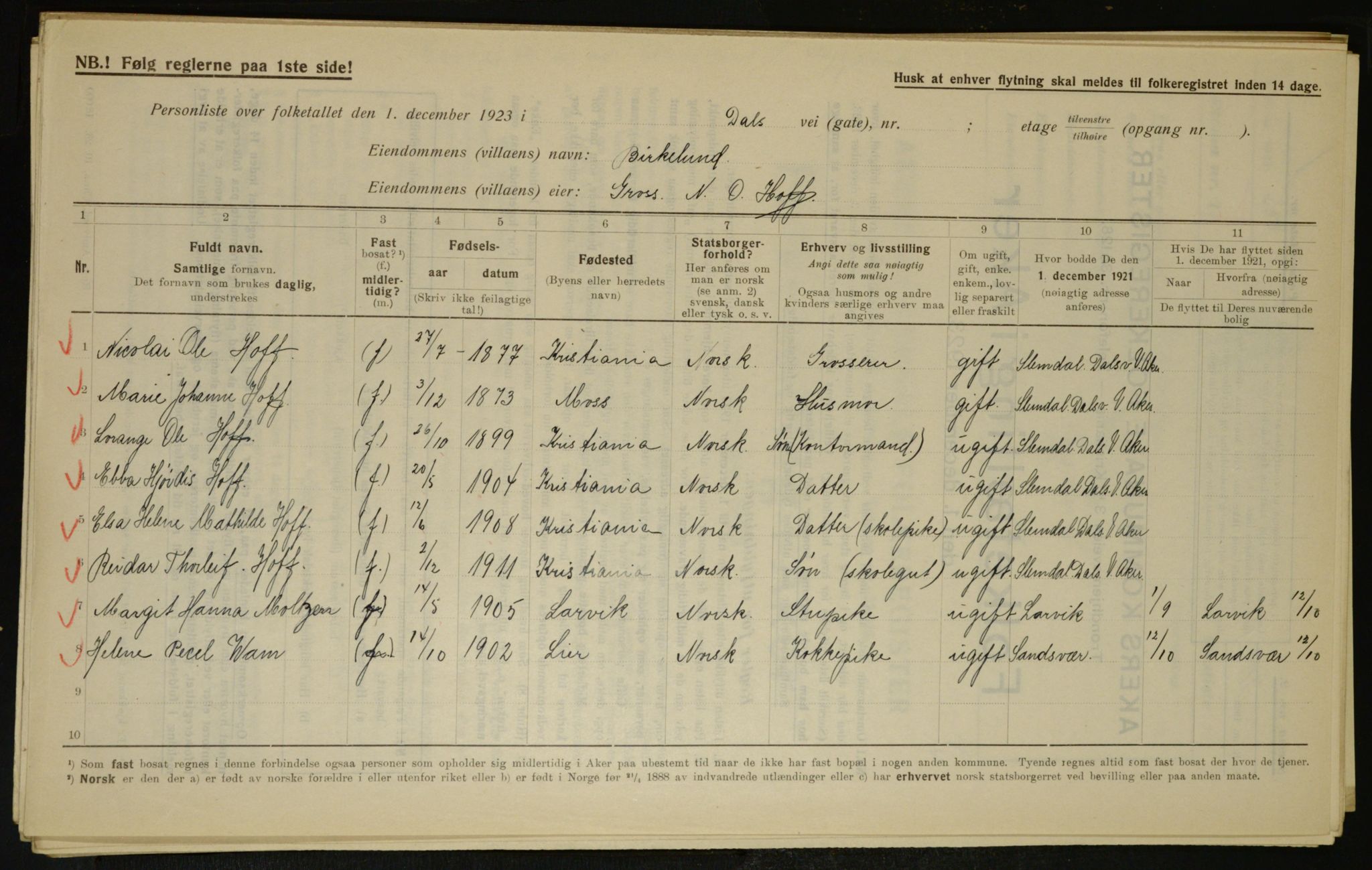 , Municipal Census 1923 for Aker, 1923, p. 8861