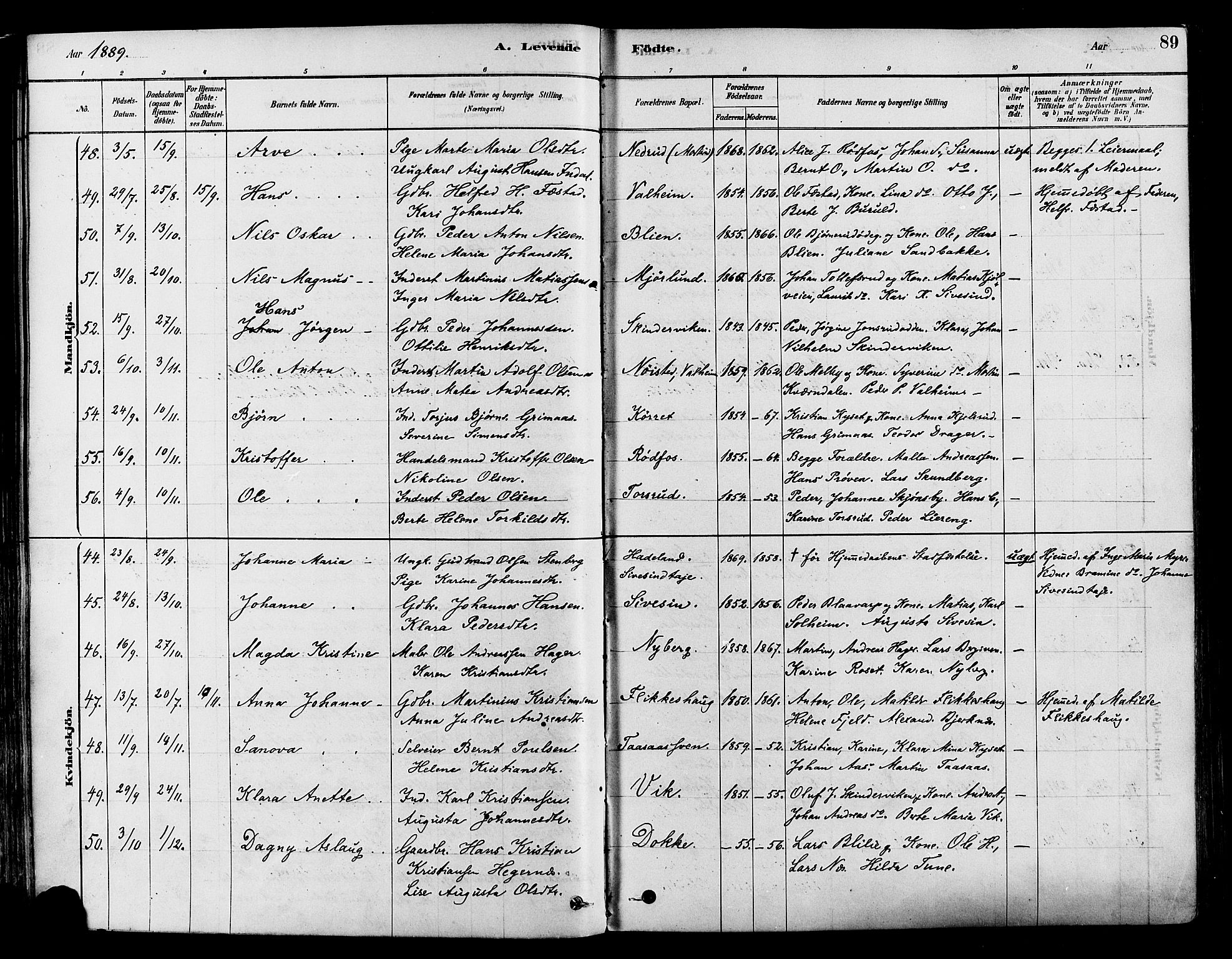 Vestre Toten prestekontor, SAH/PREST-108/H/Ha/Haa/L0009: Parish register (official) no. 9, 1878-1894, p. 89