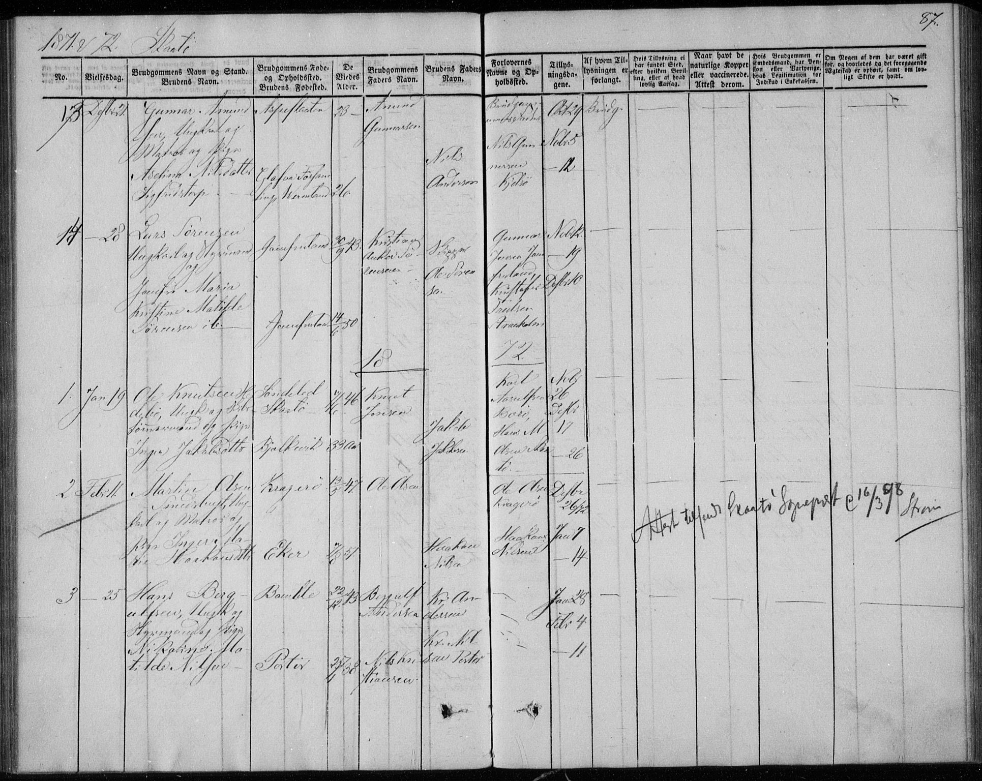 Sannidal kirkebøker, AV/SAKO-A-296/F/Fa/L0010: Parish register (official) no. 10, 1855-1873, p. 87