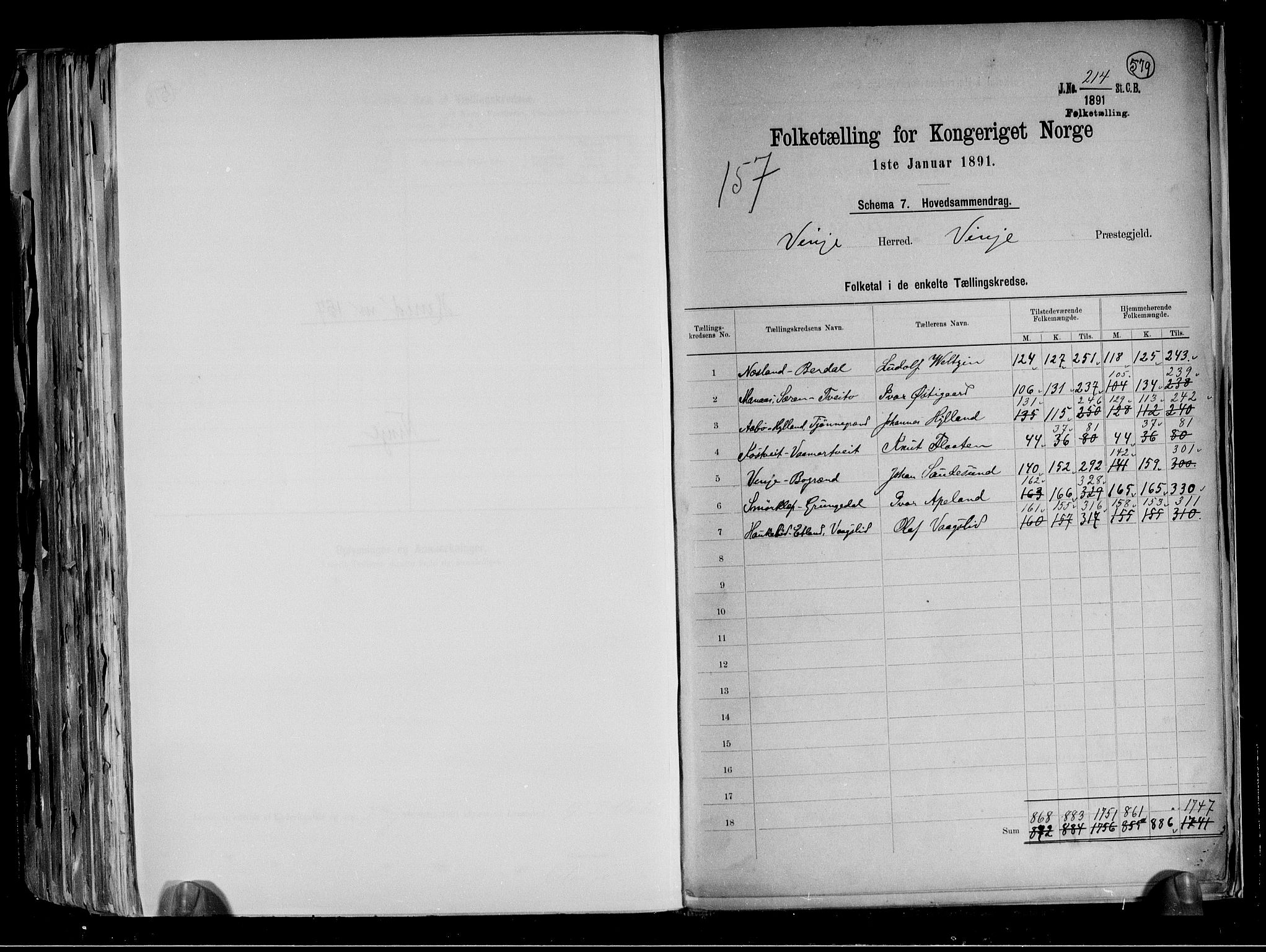RA, 1891 census for 0834 Vinje, 1891, p. 2