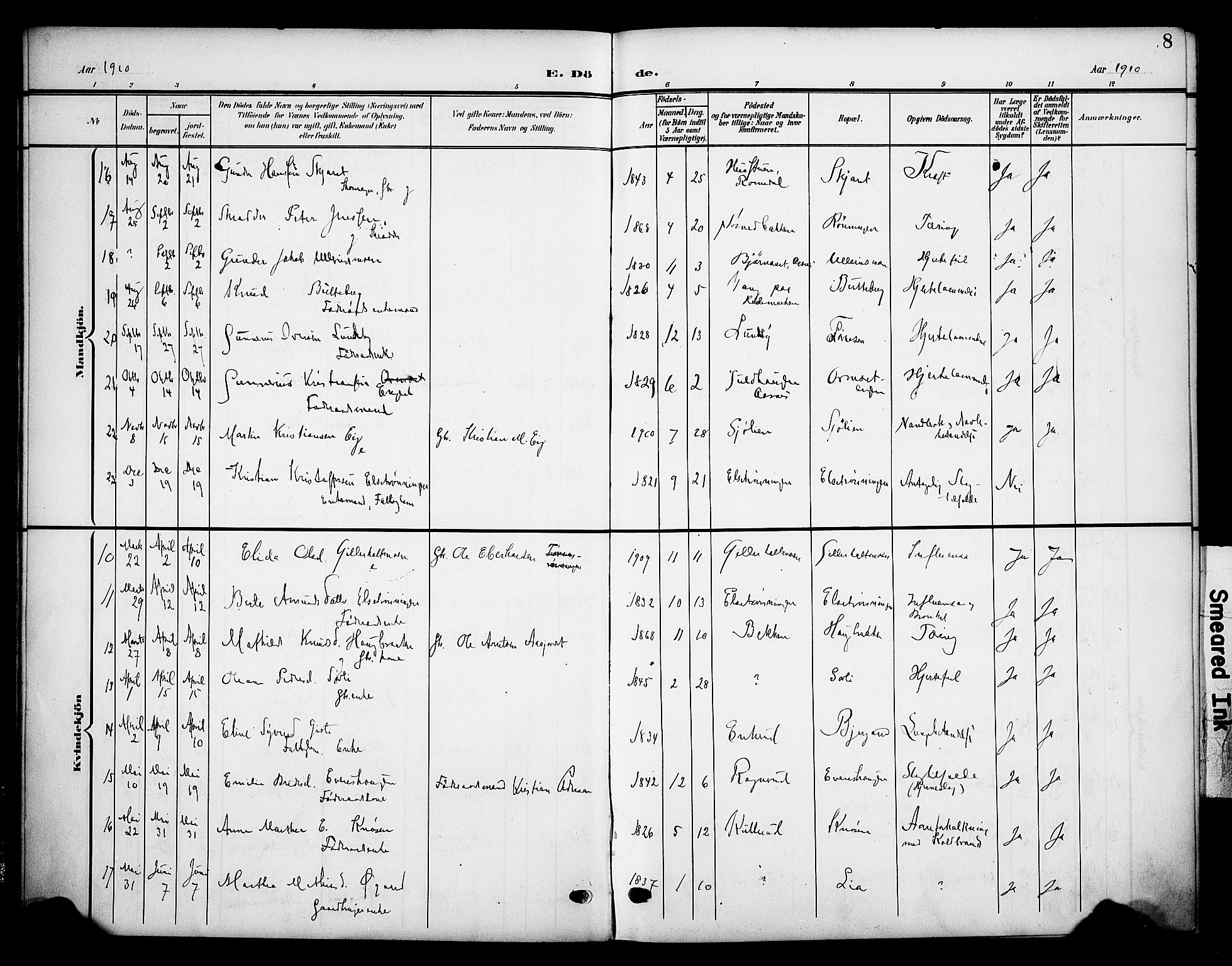 Våler prestekontor, Hedmark, AV/SAH-PREST-040/H/Ha/Haa/L0007: Parish register (official) no. 7, 1908-1919, p. 8